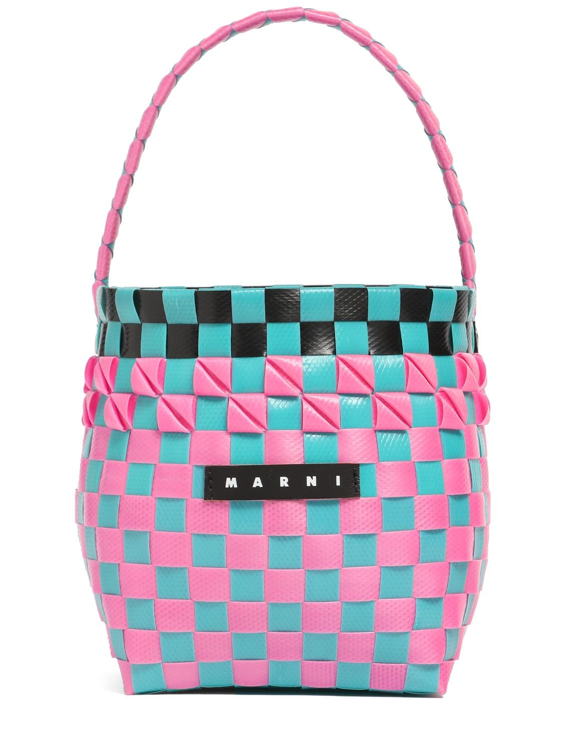 Image of Color Block Woven Bucket Bag W/ Logo