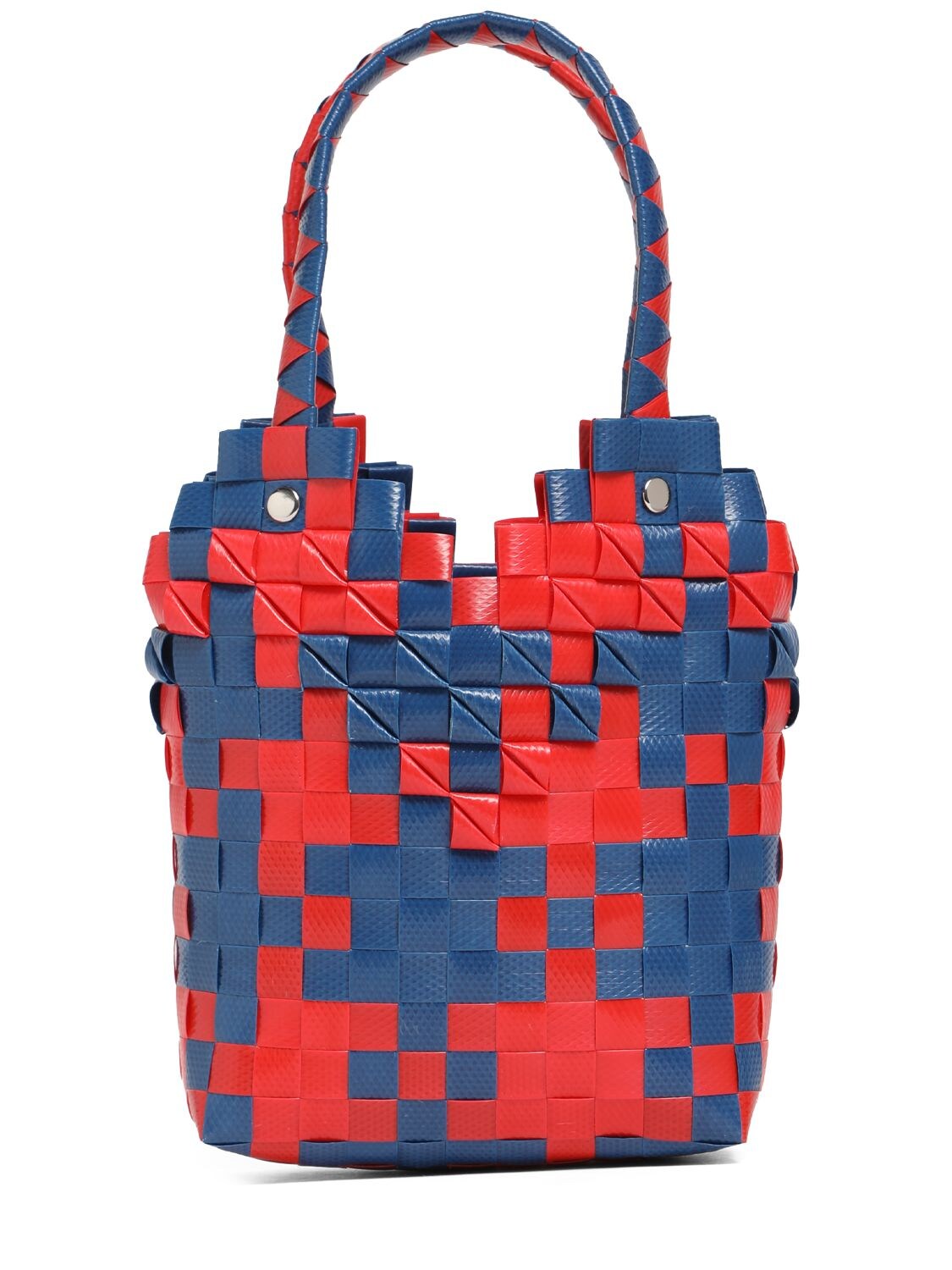 Shop Marni Junior Heart Top Check Woven Handbag W/ Logo In Multicolor