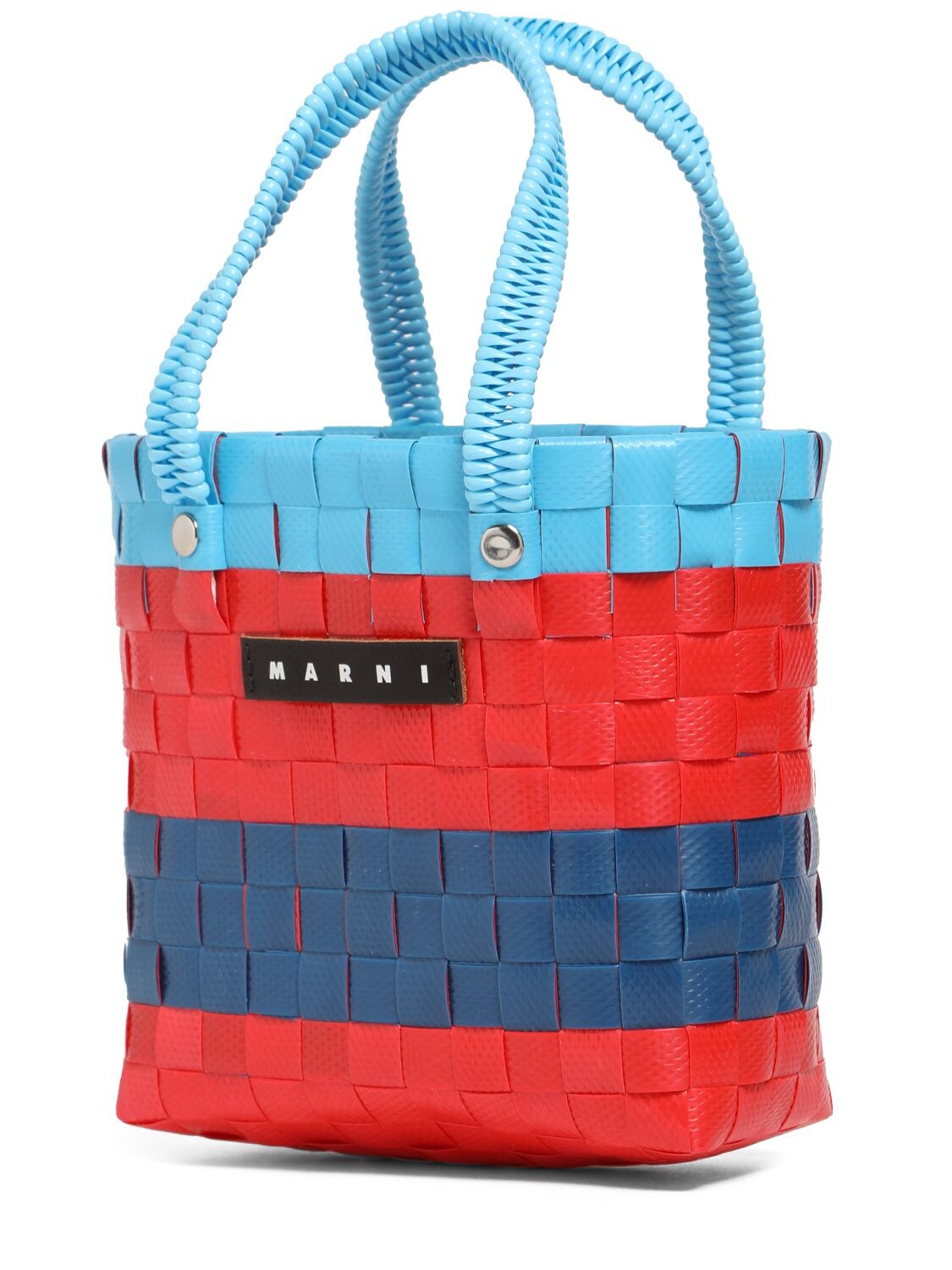 Shop Marni Junior Color Block Woven Tote Bag W/ Logo In Multicolor