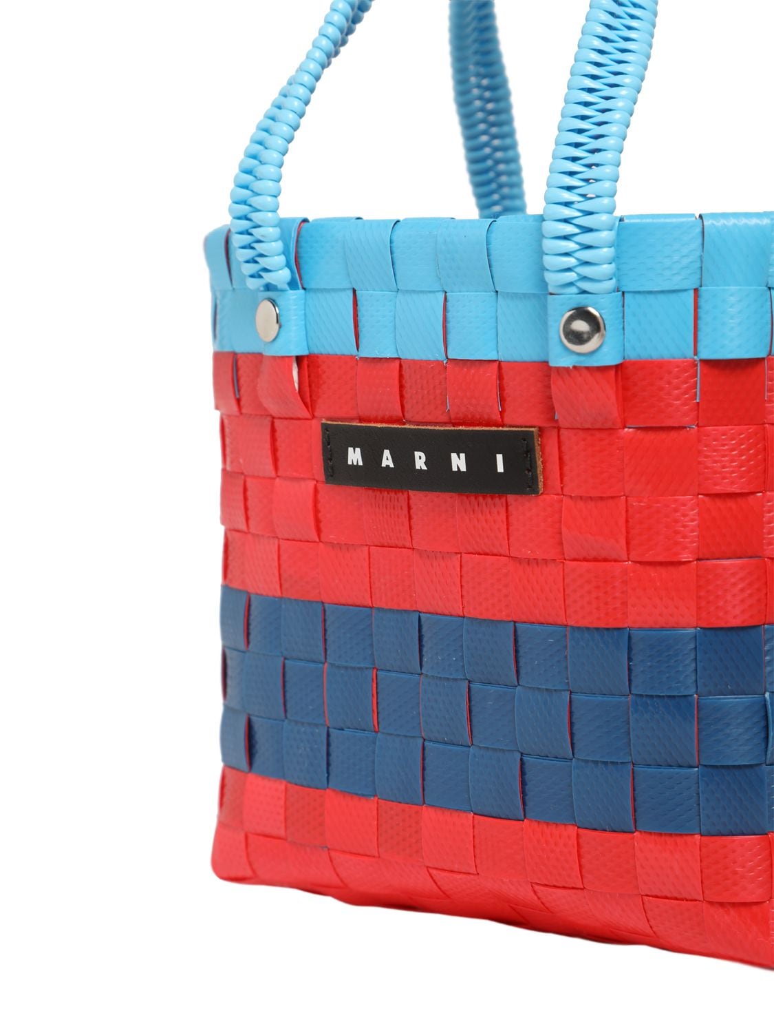 Shop Marni Junior Color Block Woven Tote Bag W/ Logo In Multicolor