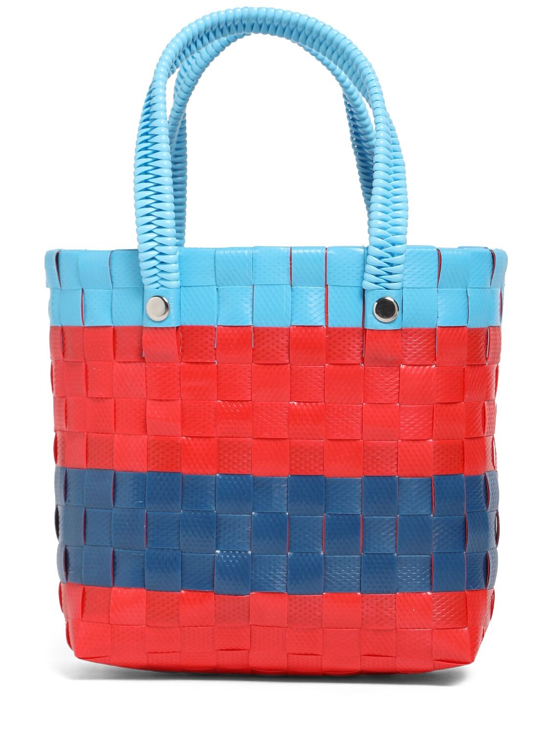 Shop Marni Junior Color Block Woven Tote Bag W/ Logo In Multicolor