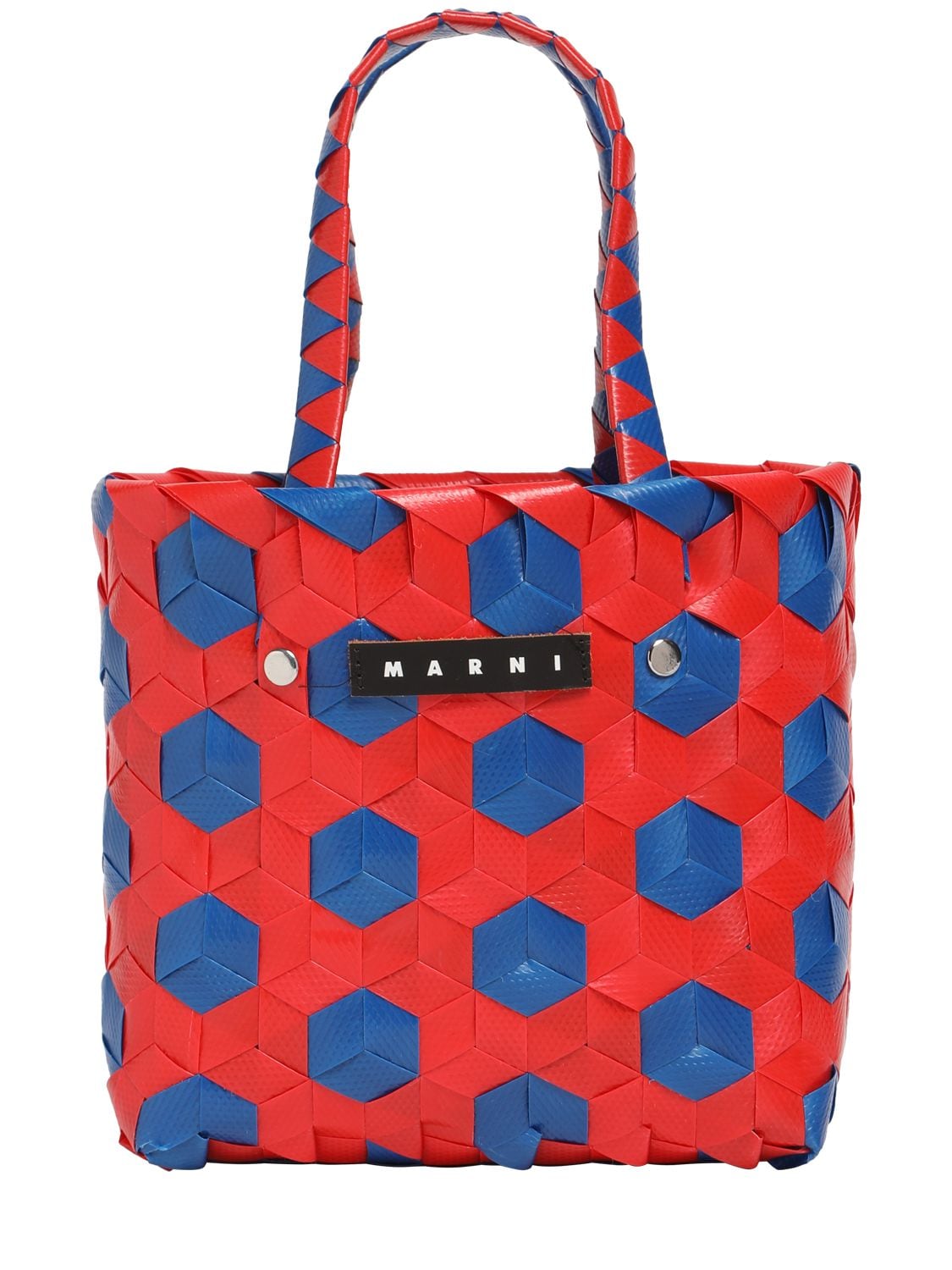 Marni Junior Kids' Colour Block Woven Basket Bag W/ Logo In Red,blue