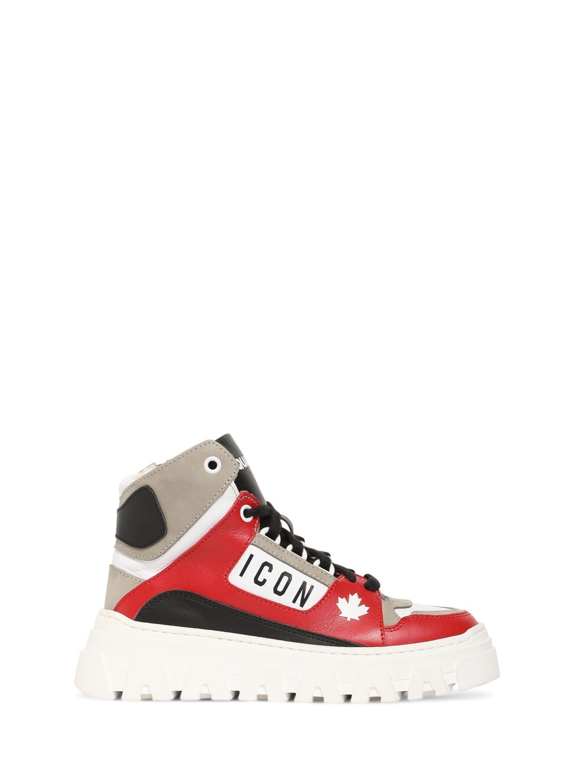 Dsquared2 Kids' Logo Print Leather Sneakers In Red,multi