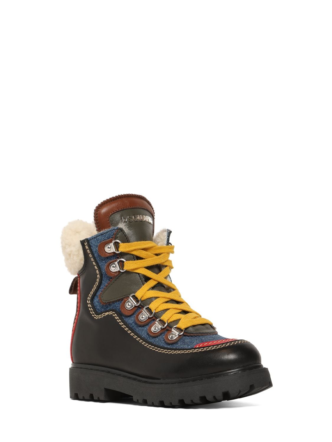 Shop Dsquared2 Cotton & Leather Snow Boots In Multicolor