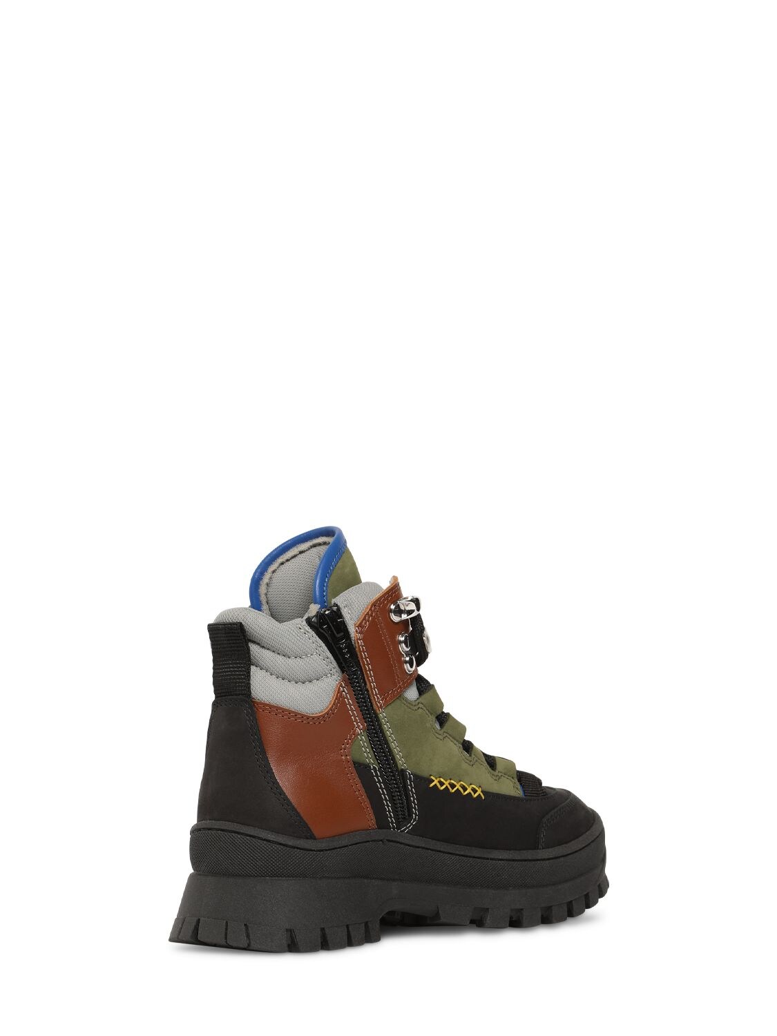 Shop Dsquared2 Color Block Leather Hiking Boots W/ Logo In Multicolor