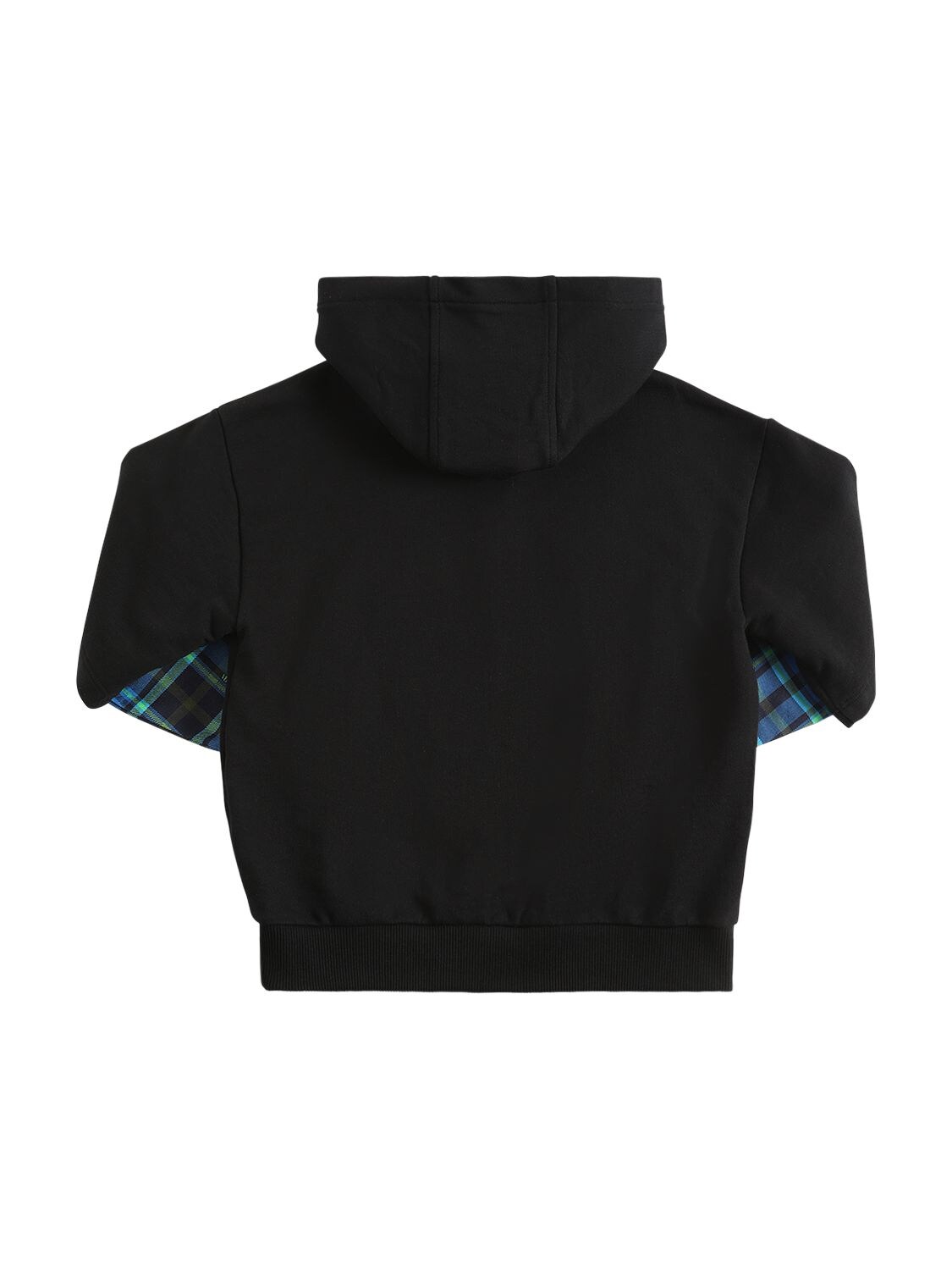 Shop Versace Tartan & Logo Print Cotton Hoodie In Black,multi