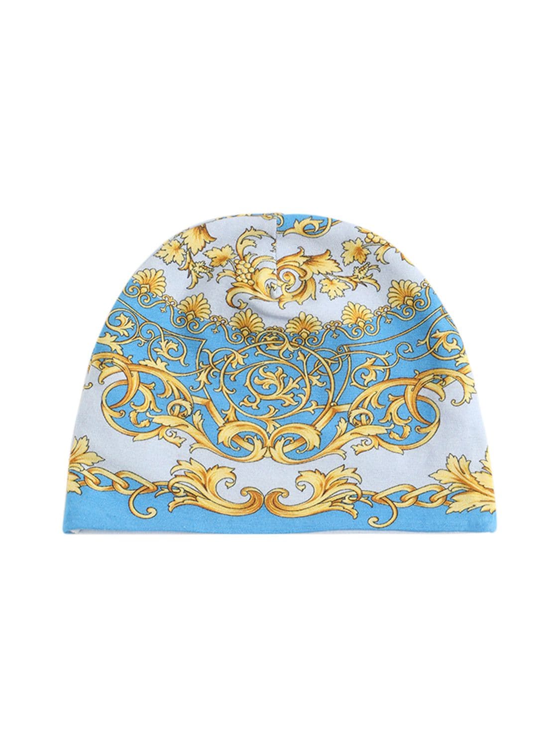 Shop Versace Barocco Print Cotton Jersey Romper & Hat In Light Blue