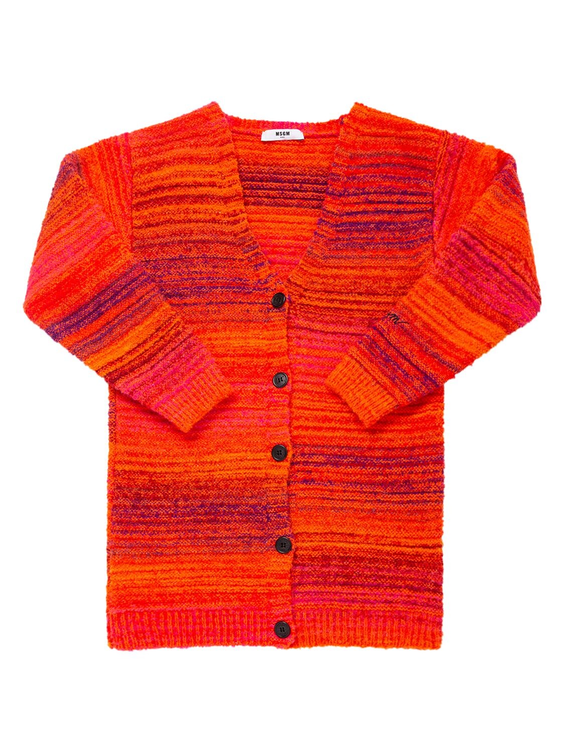 Msgm Kids' Striped Wool Blend Knit Cardigan