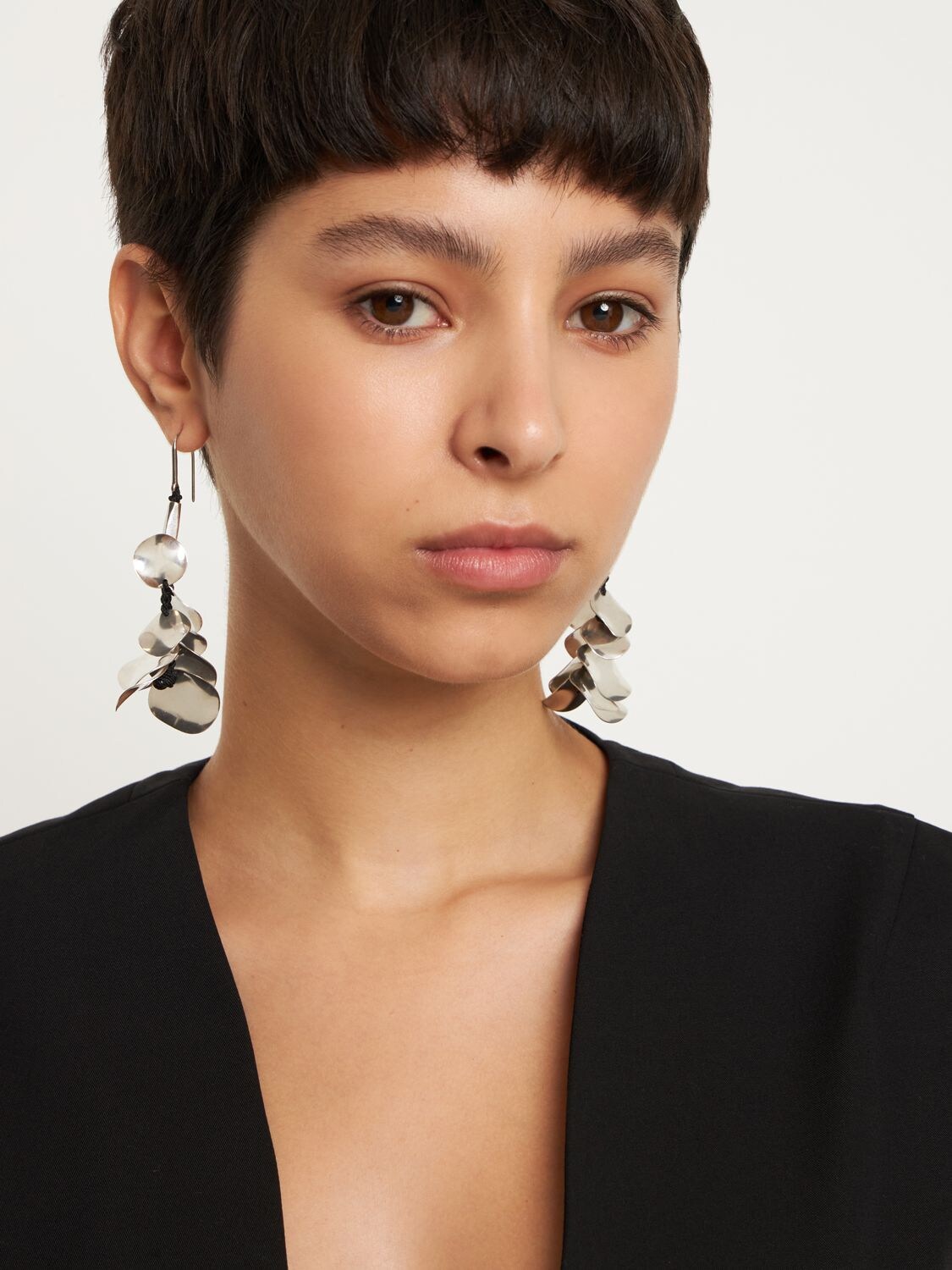 Shop Isabel Marant Pretty Leaf Pendant Earrings In Black,silver