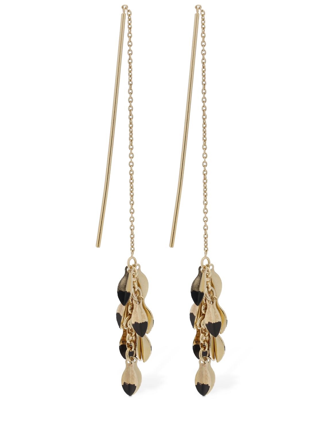 Shop Isabel Marant Half Color Leaf Pendant Earrings In Black,gold