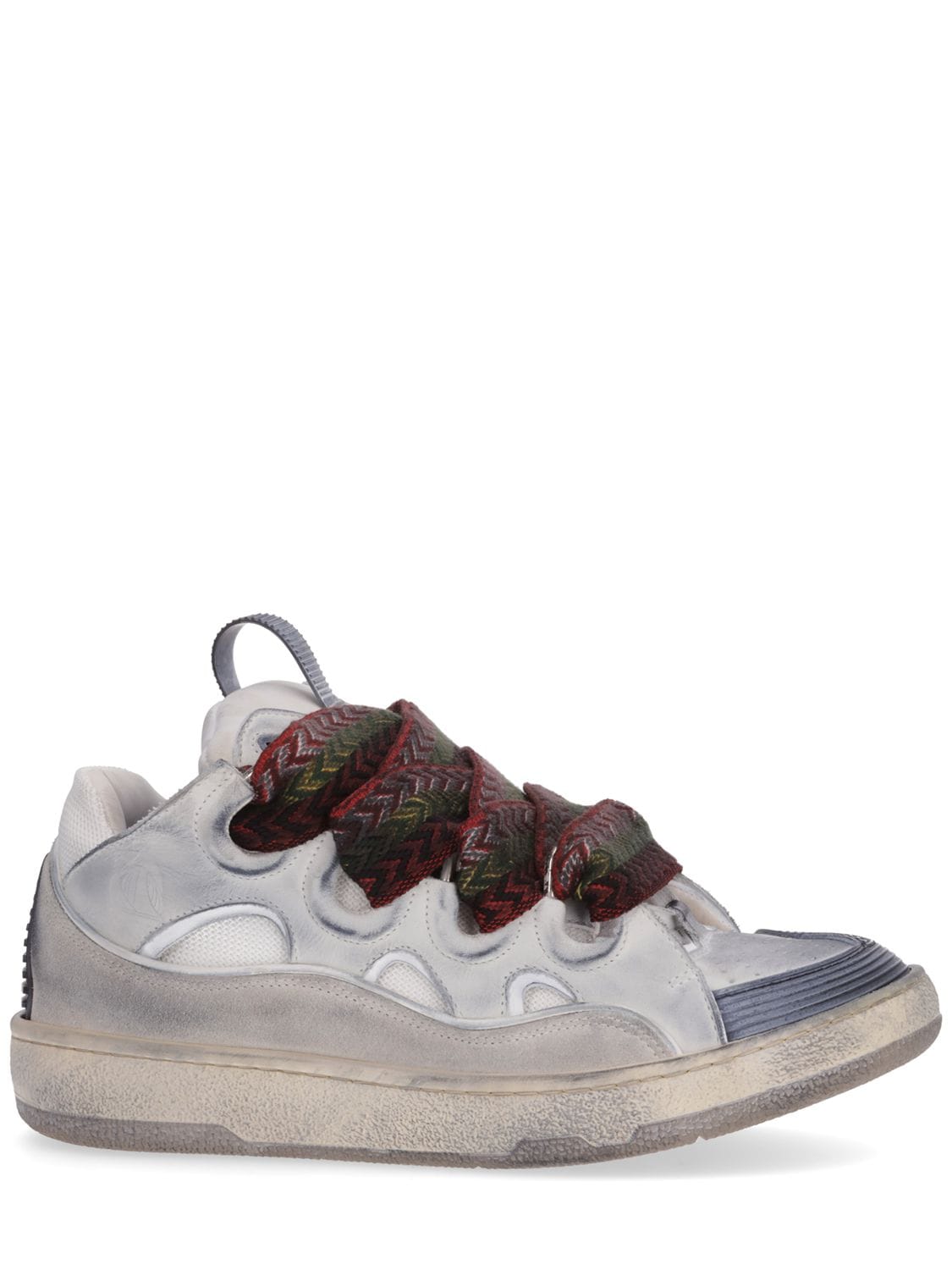 Lanvin | Women 30mm Curb Leather & Mesh Sneakers White/Khaki 37