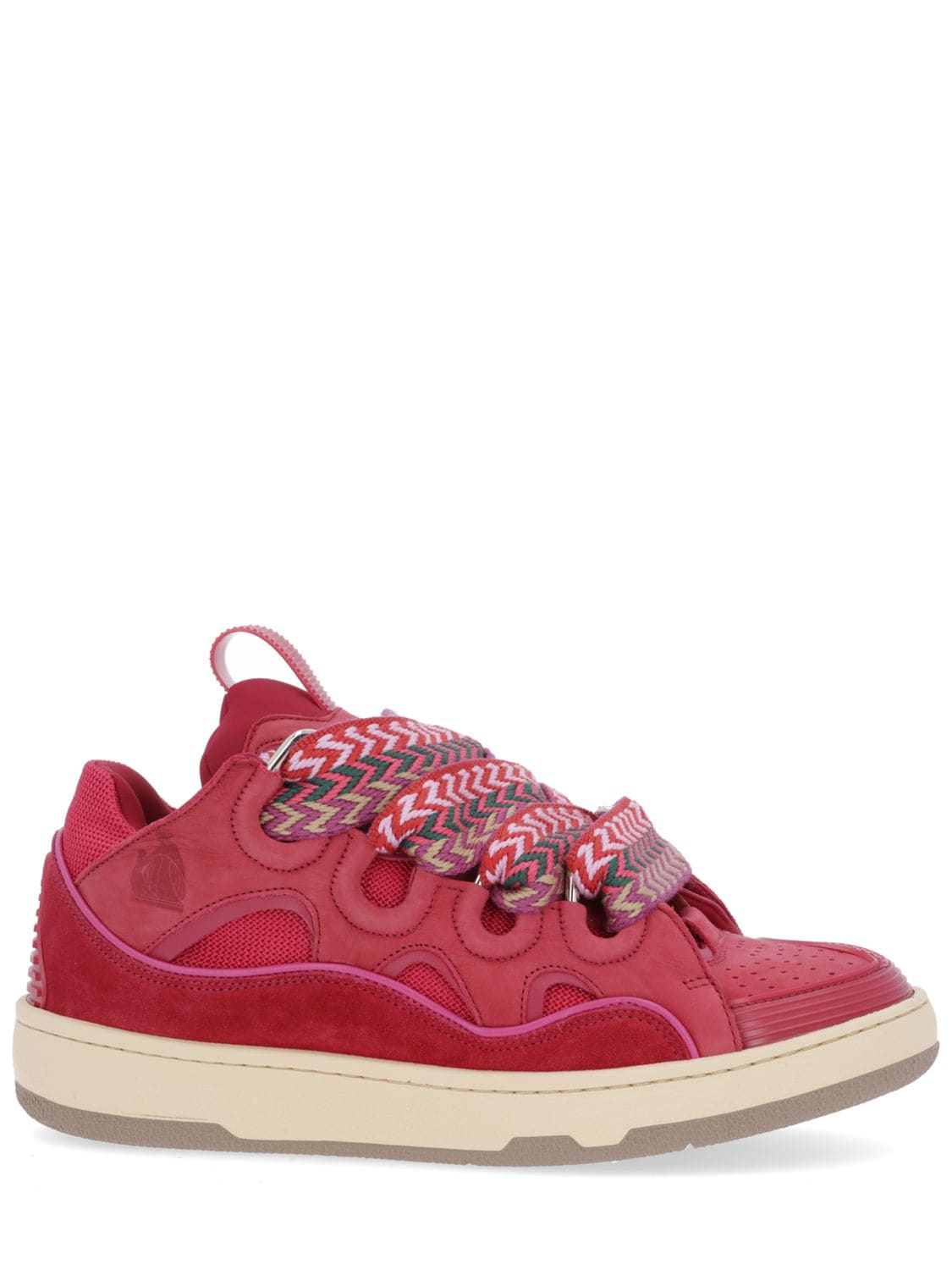 Lanvin 30mm Curb Leather & Mesh Sneakers In Red