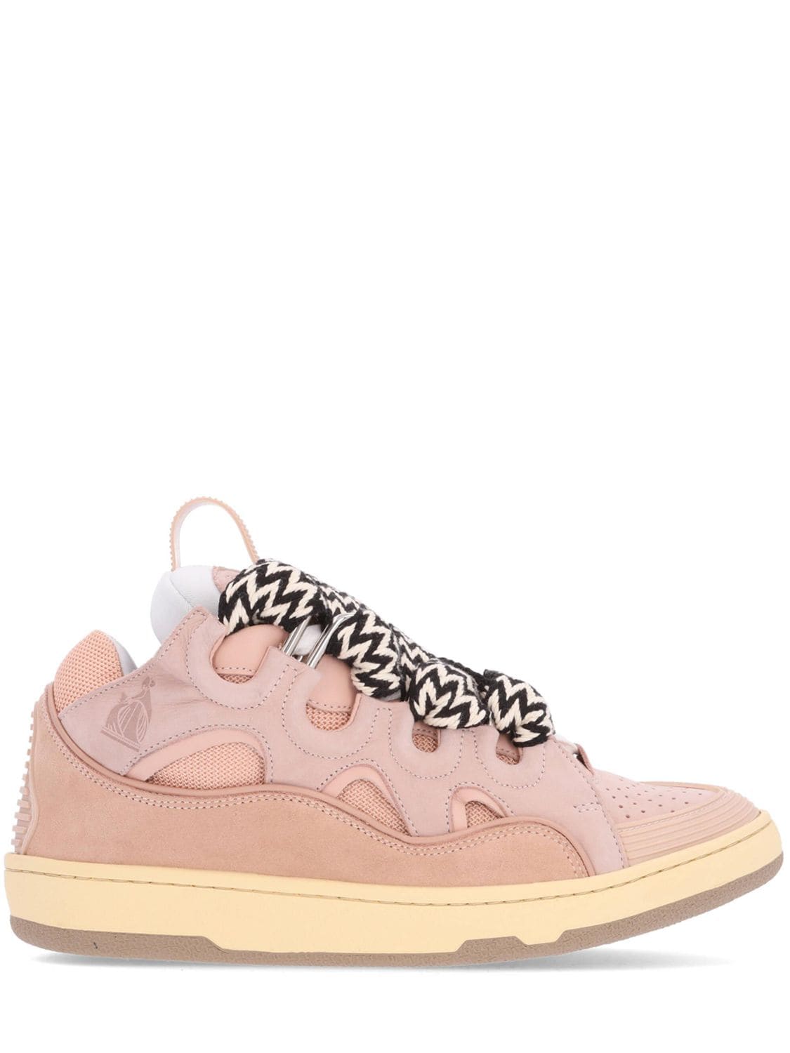 Shop Lanvin 30mm Curb Leather & Mesh Sneakers In Pink