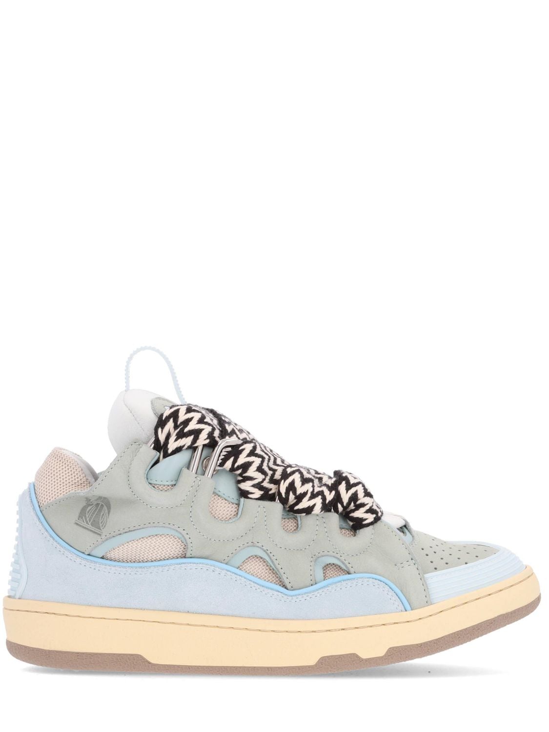 Shop Lanvin 30mm Curb Leather & Mesh Sneakers In Light Blue