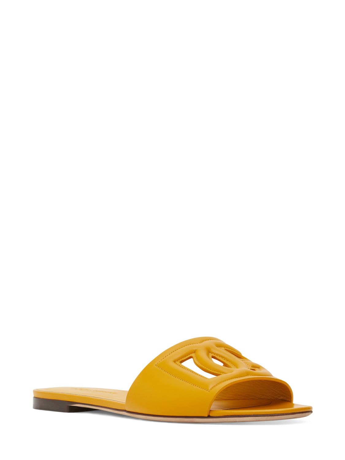 Shop Dolce & Gabbana 10mm Bianca Leather Slide Sandals In Yellow