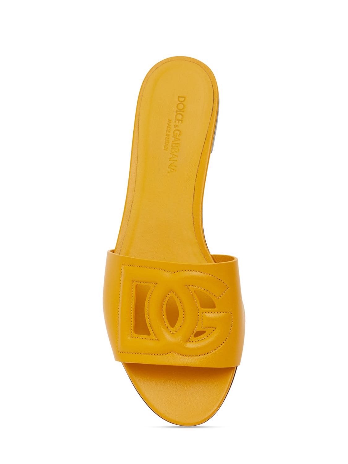 Shop Dolce & Gabbana 10mm Bianca Leather Slide Sandals In Yellow