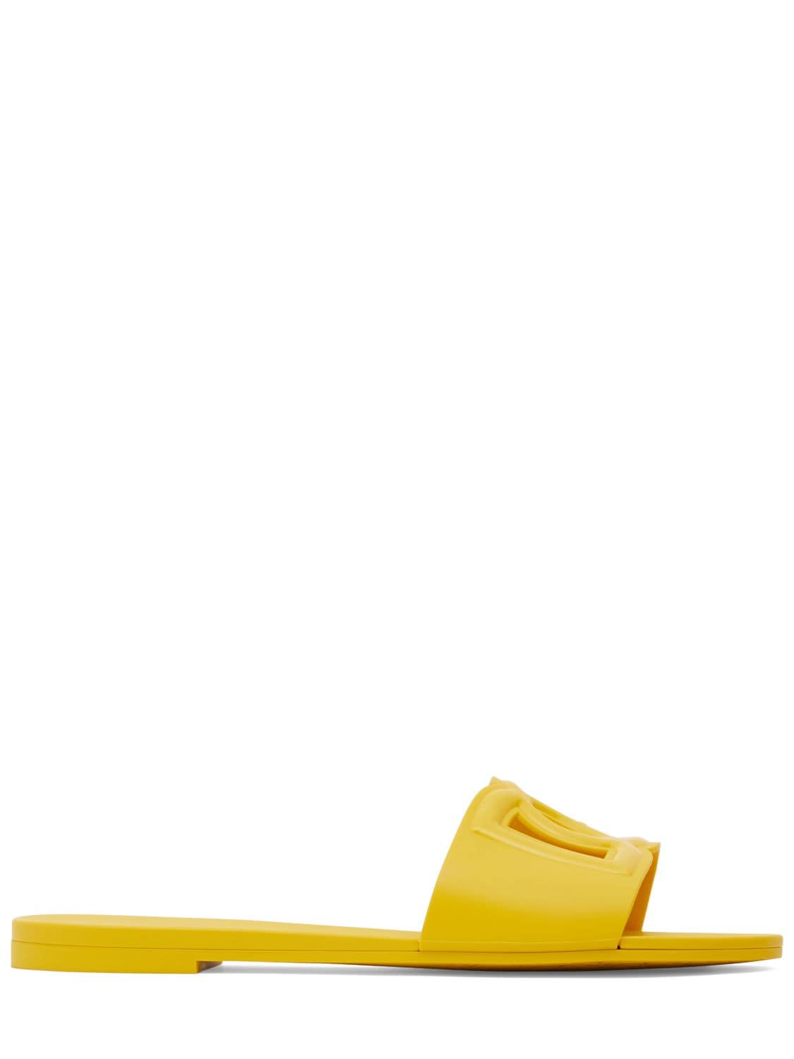 Dolce & Gabbana 10mm Rubber Flat Slide Sandals In Yellow