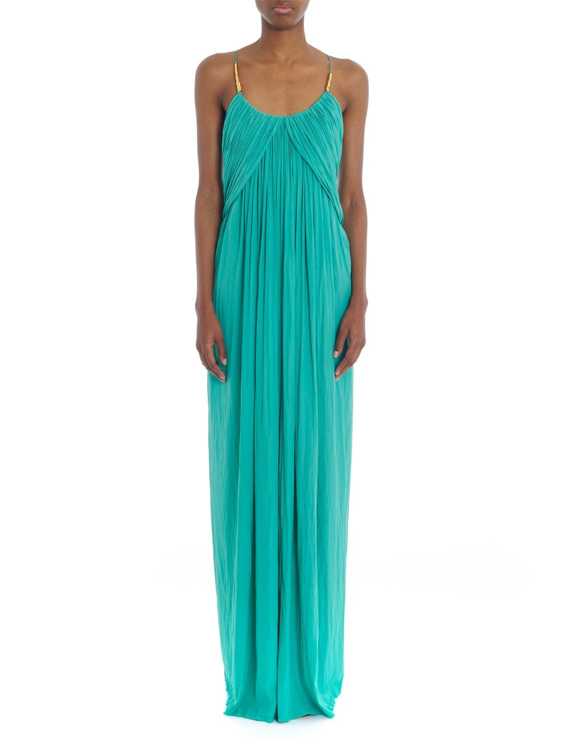 Shop Lanvin Cross-back Strap Charmeuse Long Dress In Light Blue