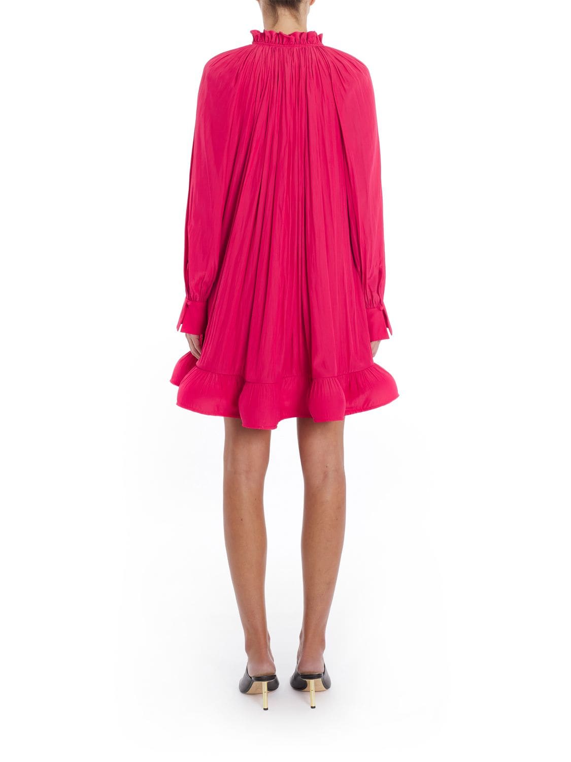 Shop Lanvin Ruffled Charmeuse Mini Dress In Fuchsia