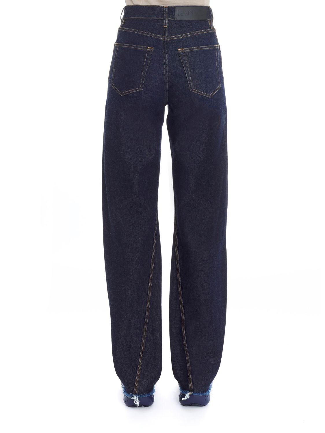 Shop Lanvin Twisted Denim High Waist Straight Jeans In Navy
