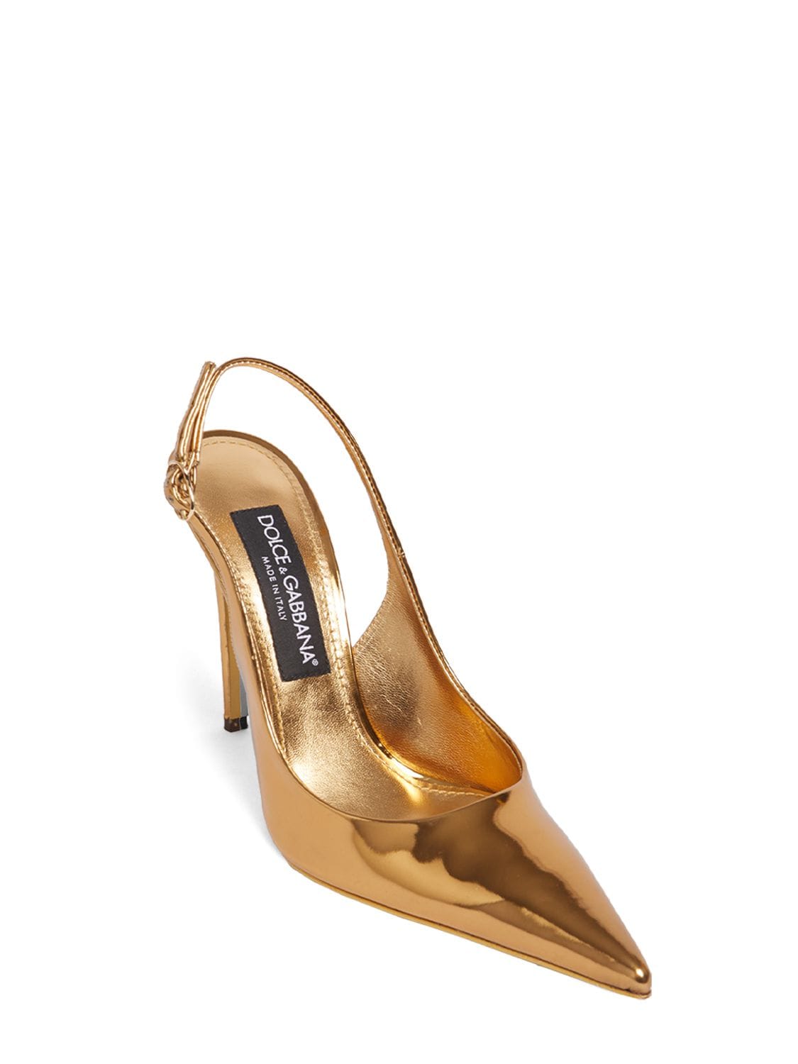 Shop Dolce & Gabbana 90mm Lollo Laminated Leather Slingbacks In Gold