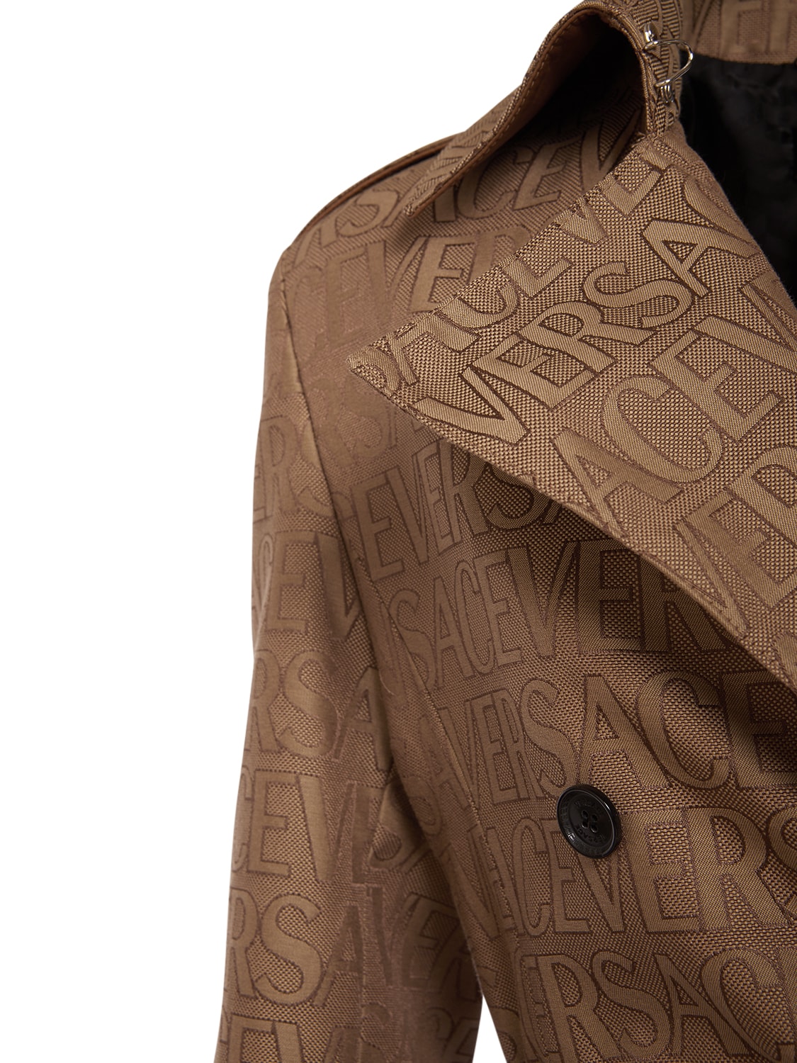 Shop Versace Monogram Canvas Trench Coat W/belt In Brown