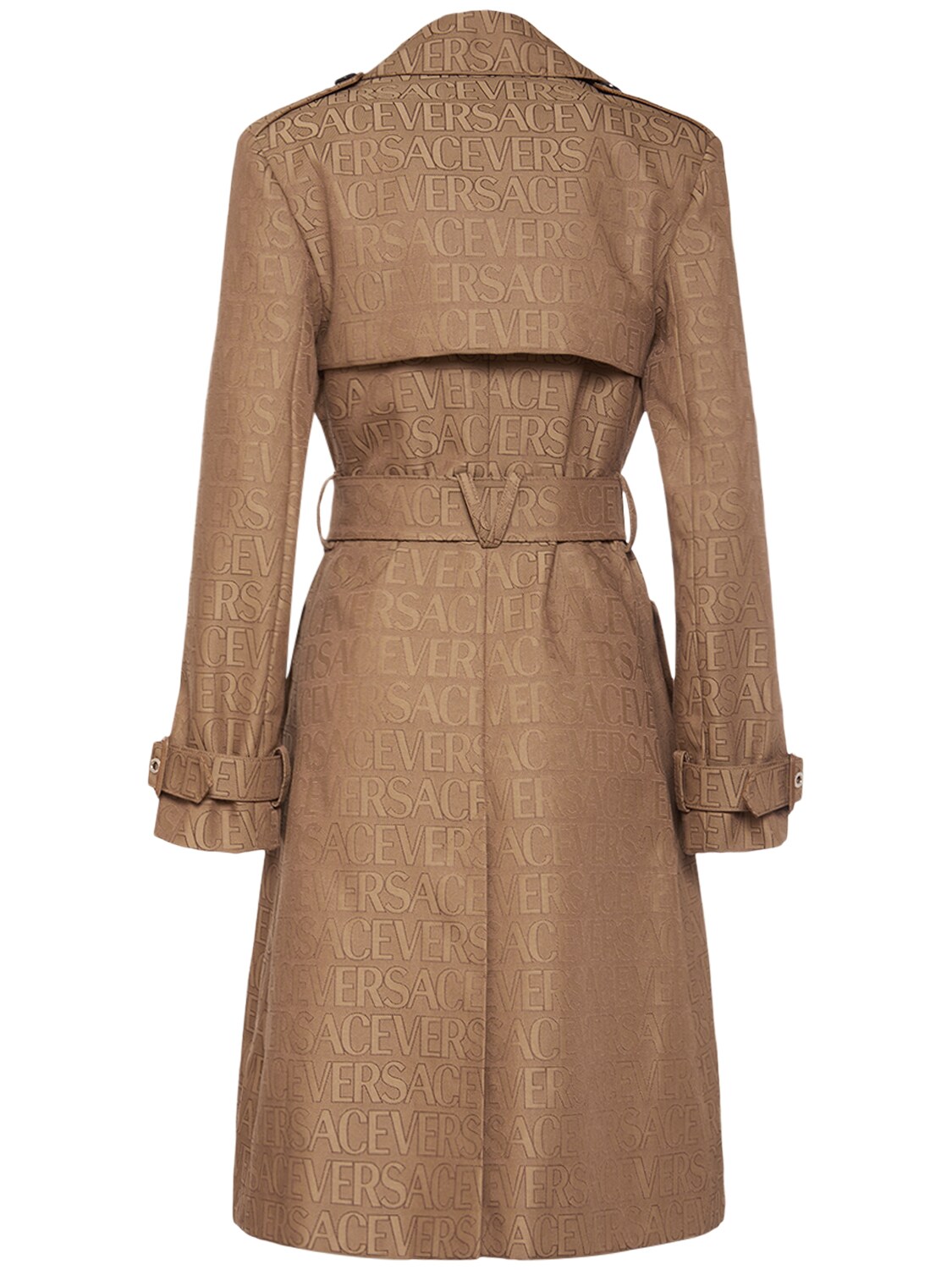 Shop Versace Monogram Canvas Trench Coat W/belt In Brown