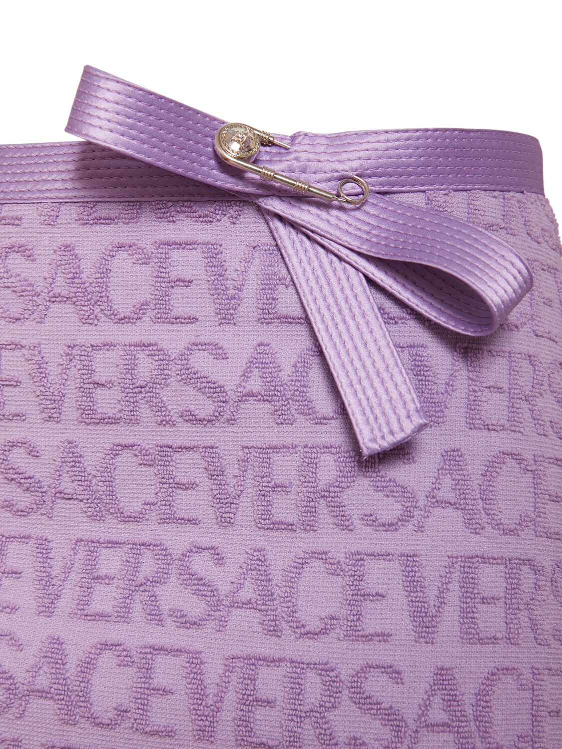 Shop Versace Dua Lipa Logo Jacquard Terry Mini Skirt In Lilac