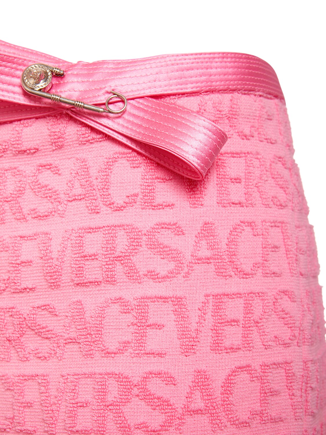 Shop Versace Dua Lipa Logo Jacquard Terry Mini Shorts In Pink