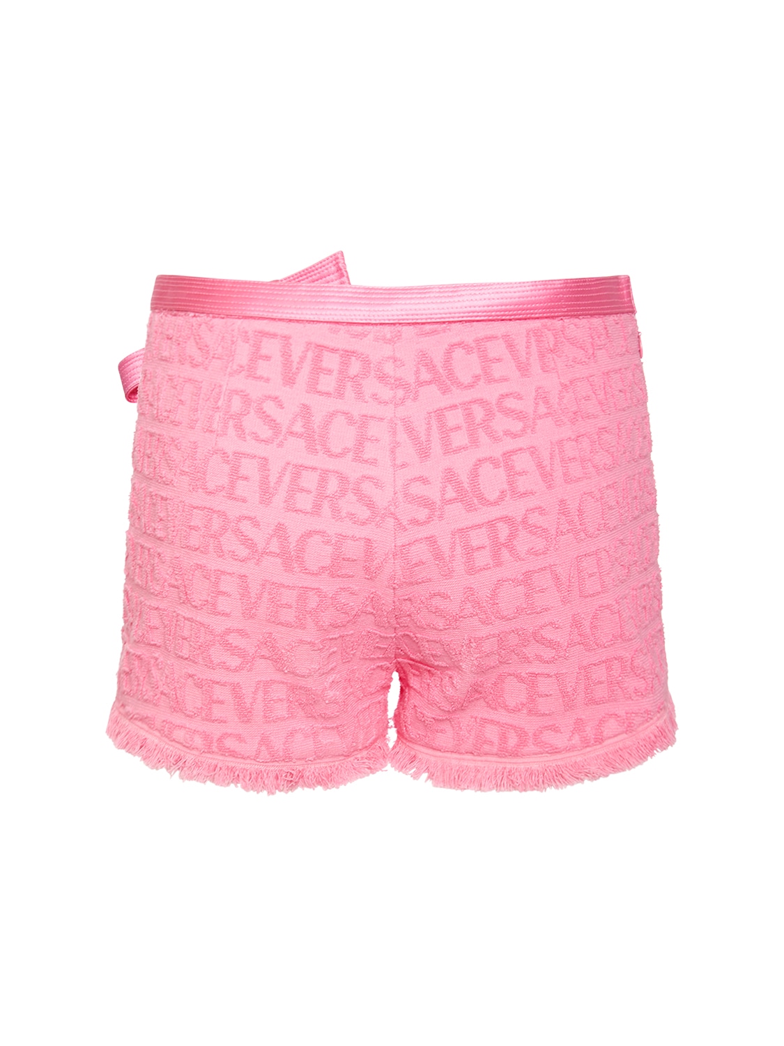 Shop Versace Dua Lipa Logo Jacquard Terry Mini Shorts In Pink