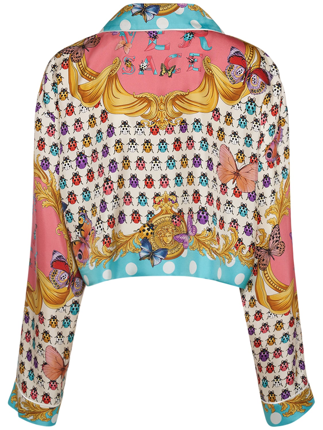 Shop Versace Printed Silk Twill Crop Shirt In Multicolor