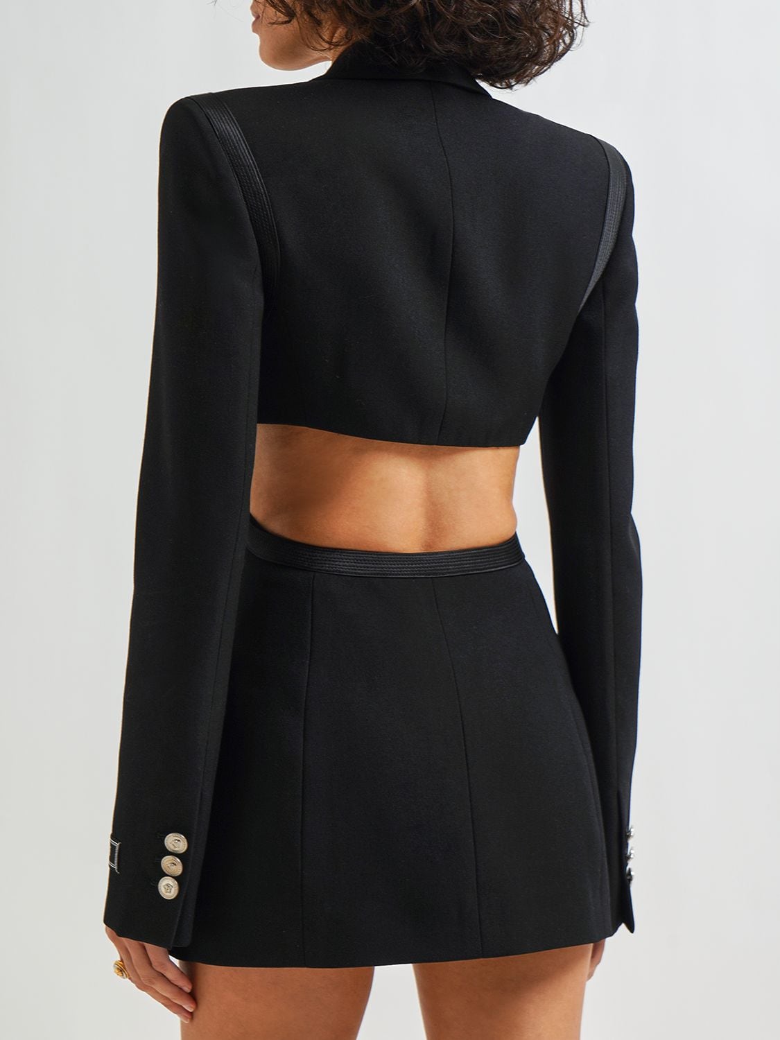 Shop Versace Grain De Poudre Wool Cutout Jacket In Black