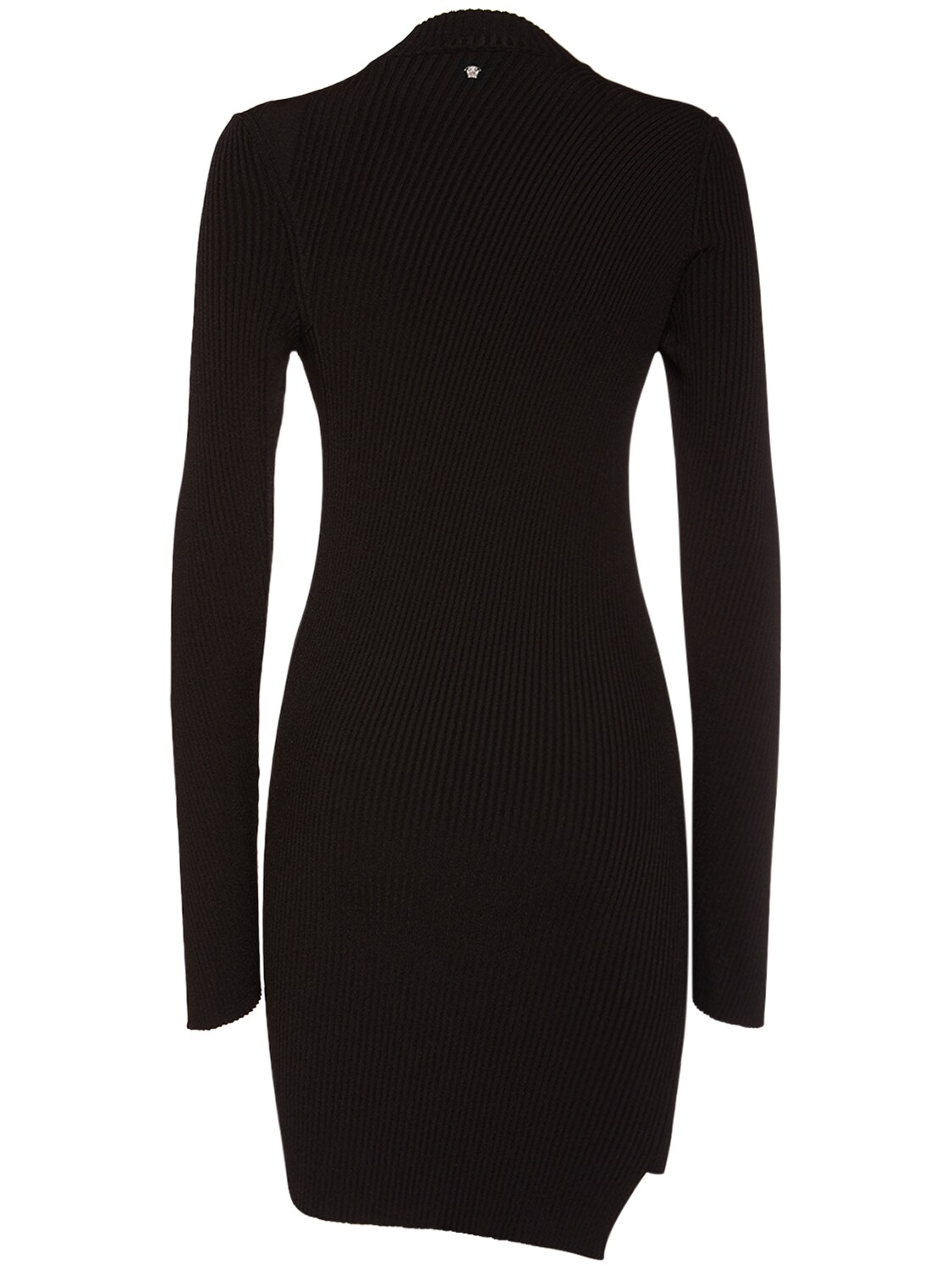 Shop Versace Rib Knit Viscose Cutout Mini Dress In Black