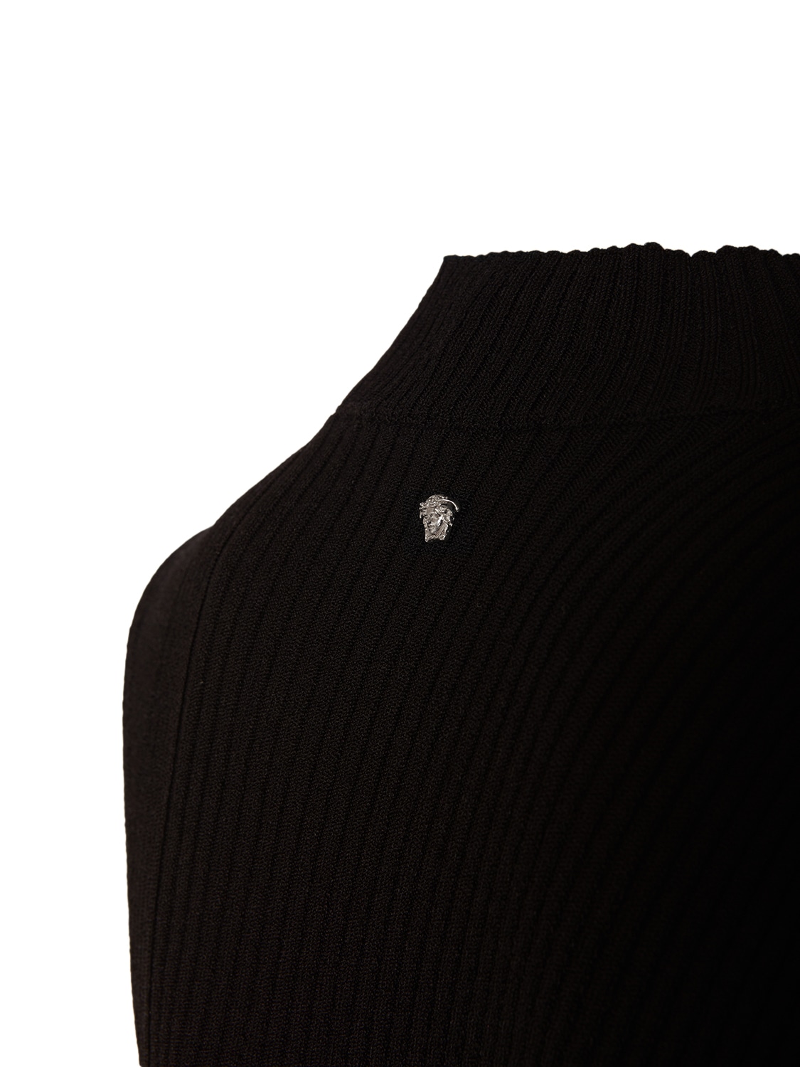 Shop Versace Sleeveless Rib Knit Cutout Midi Dress In Black