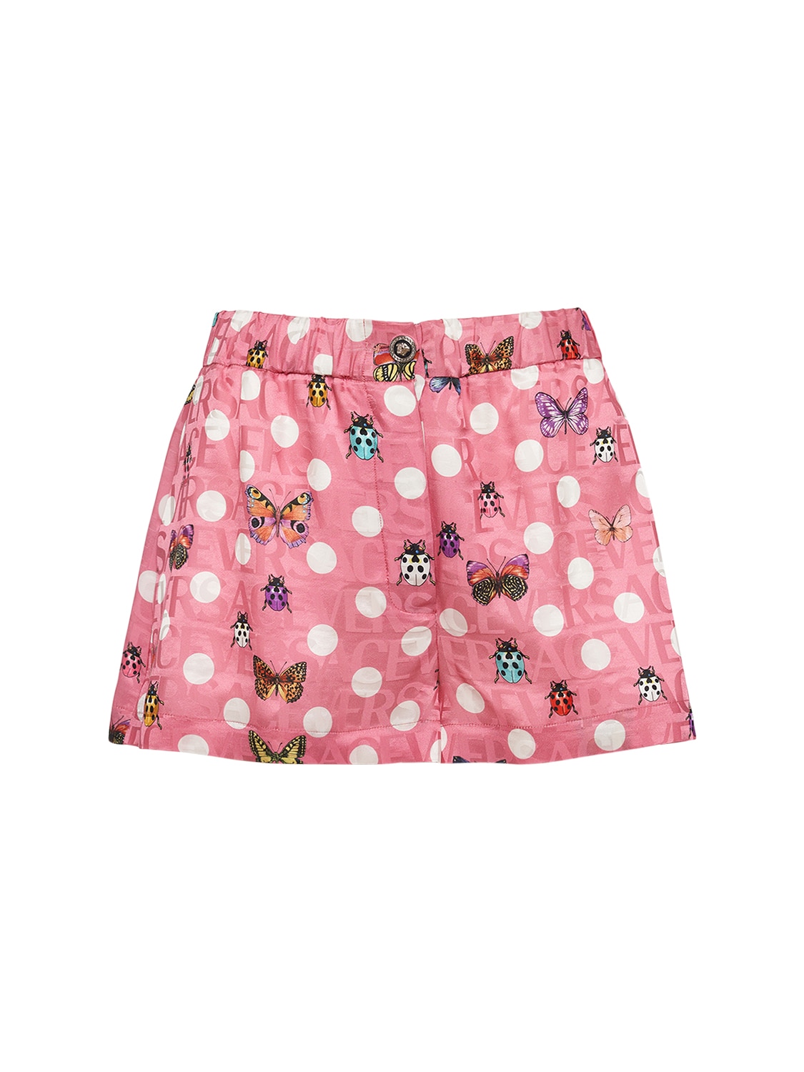 Shop Versace Printed Silk Blend Twill Shorts In Pink