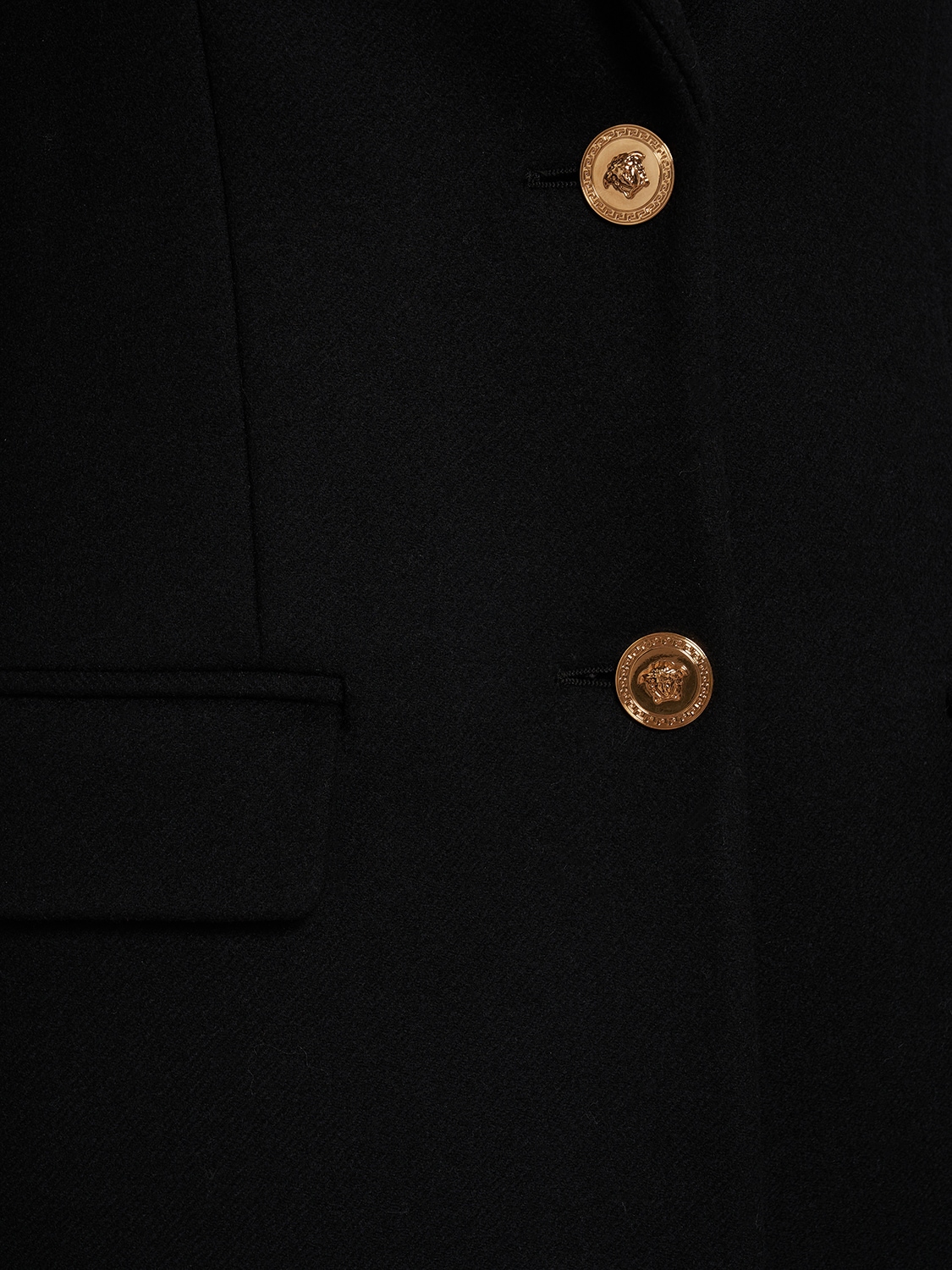 Shop Versace Single Breasted Wool Felt Long Coat In Black
