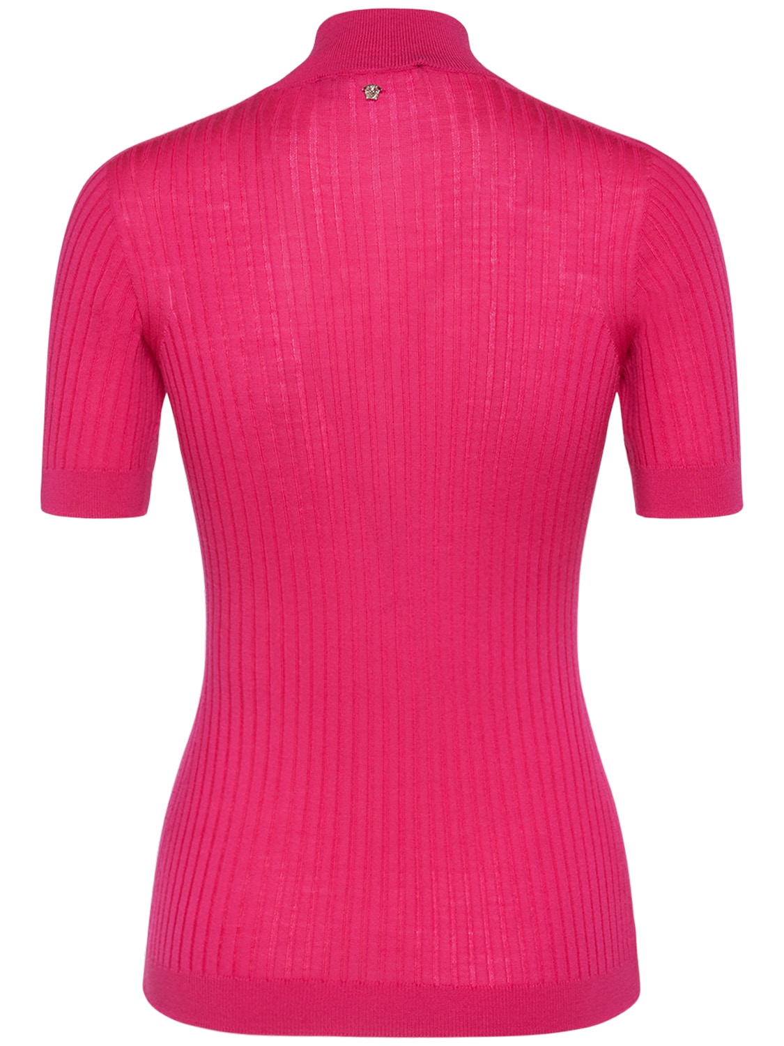 Shop Versace Wool Rib Knit Turtleneck Top In Fuchsia