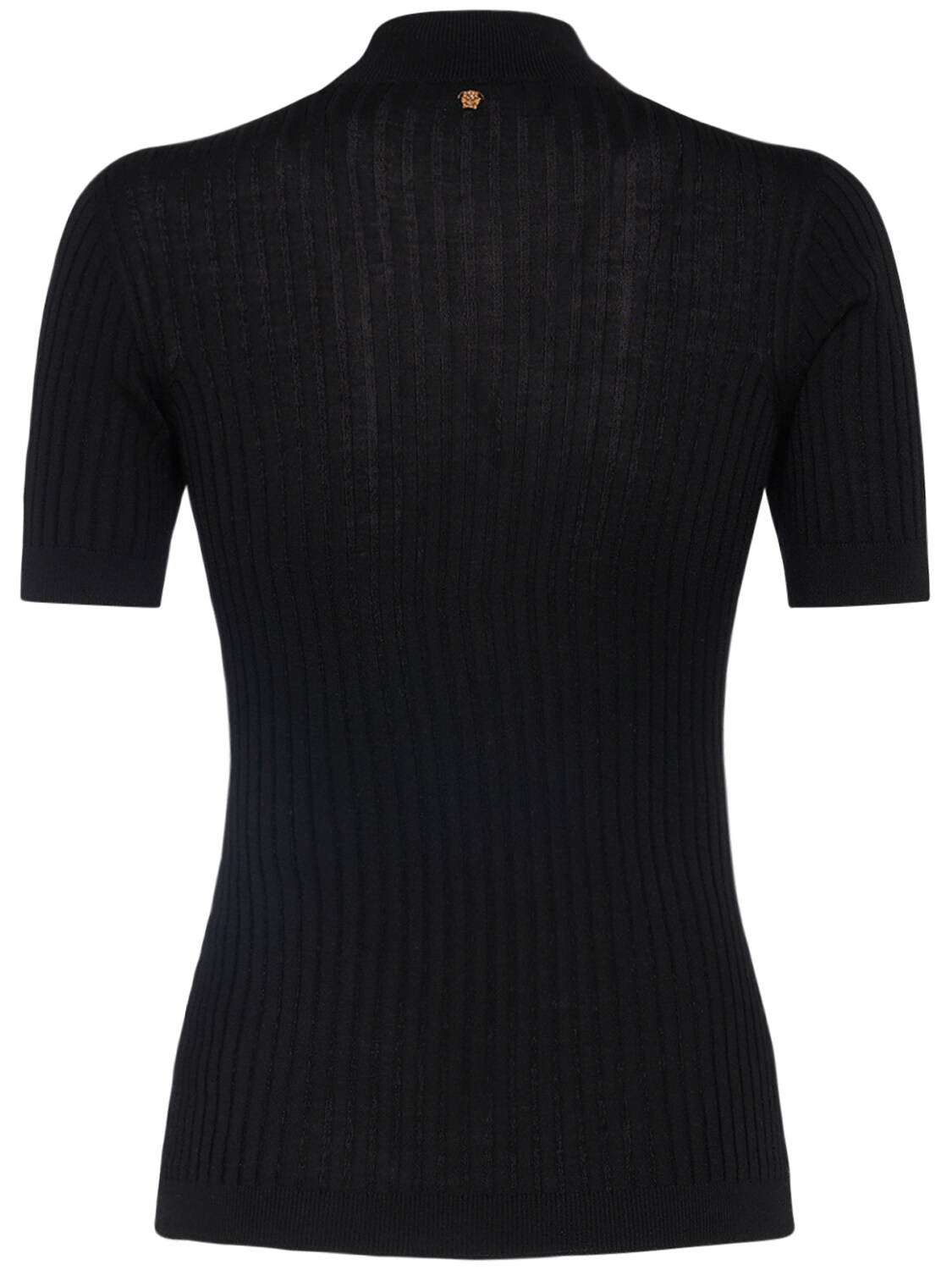 Shop Versace Wool Rib Knit Turtleneck Top In Black