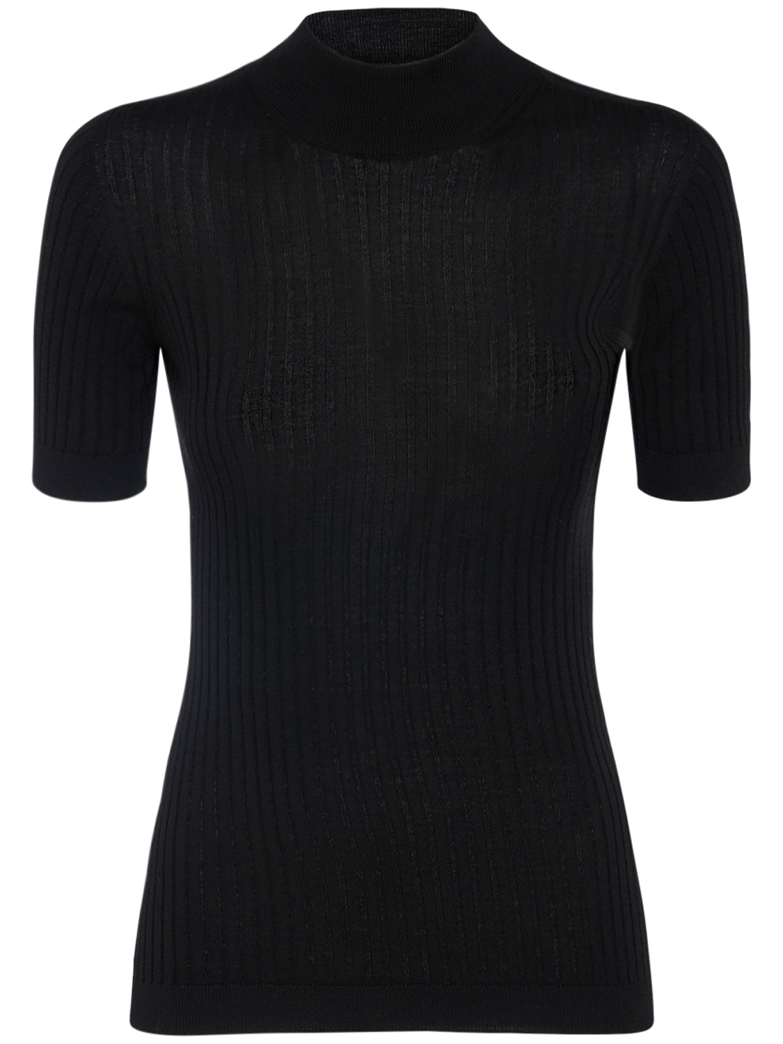 Shop Versace Wool Rib Knit Turtleneck Top In Black