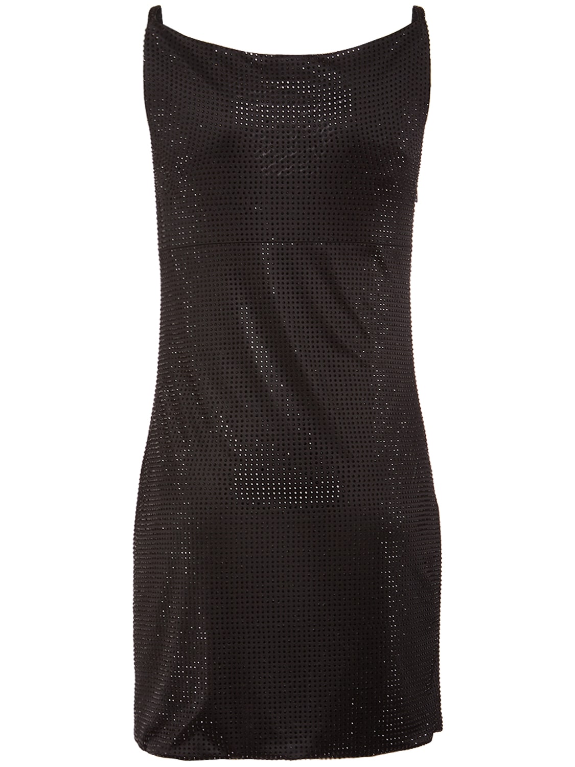 Shop Versace Embellished Viscose Mini Dress In Black