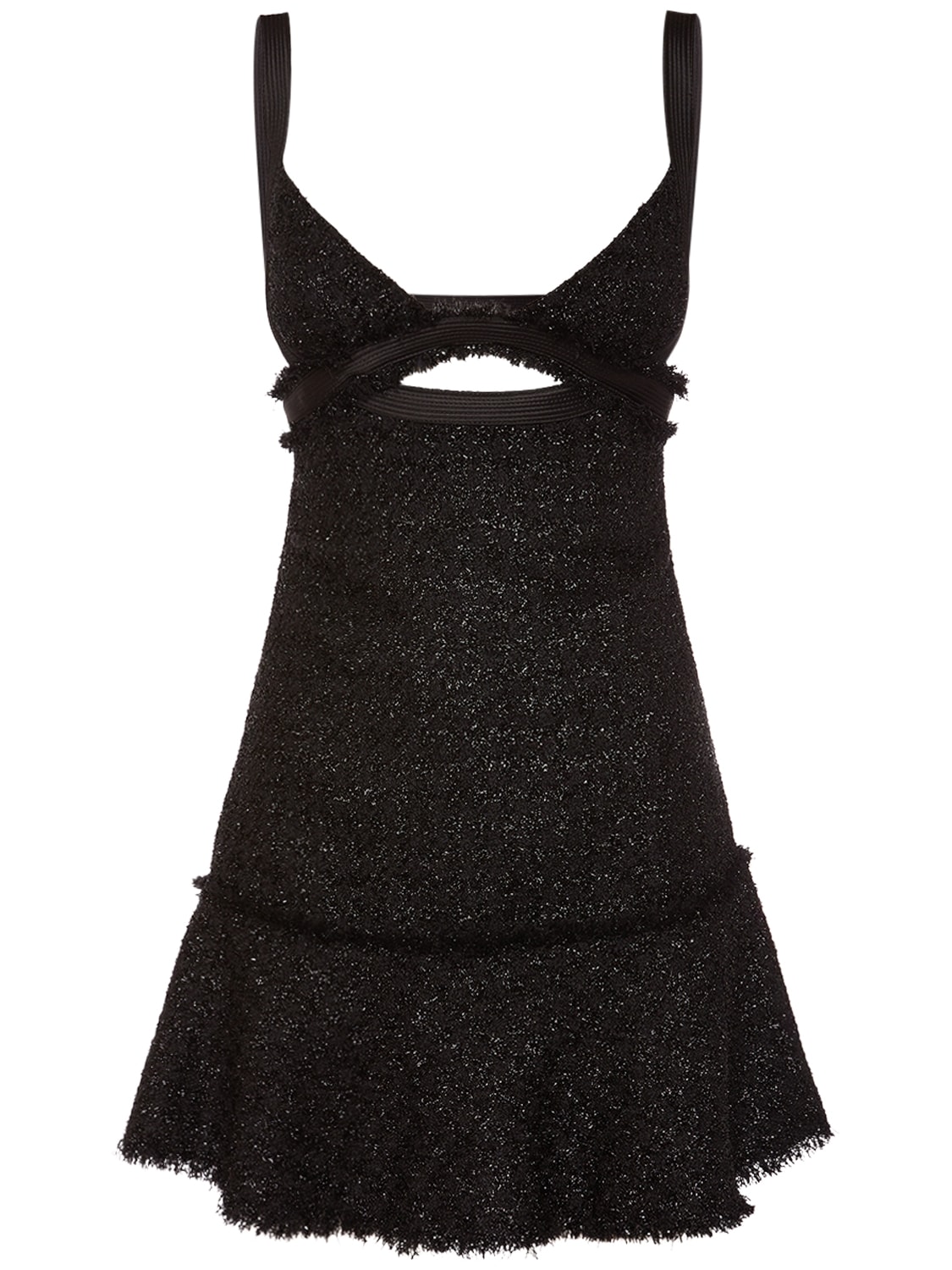 Versace Lurex Tweed Mini Dress With Cutout Details In Black