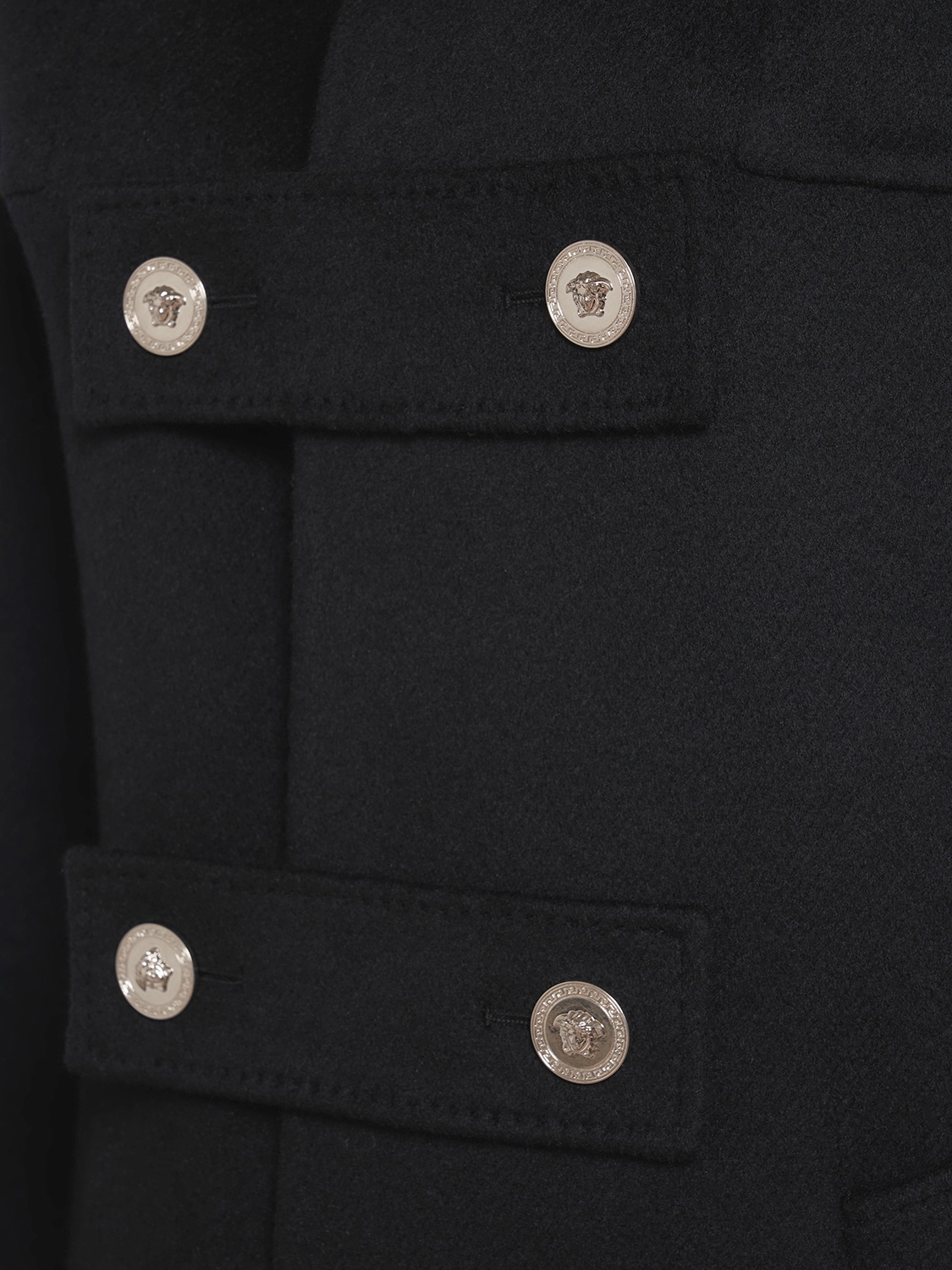 Shop Versace Felt Wool Midi Peacoat In Black
