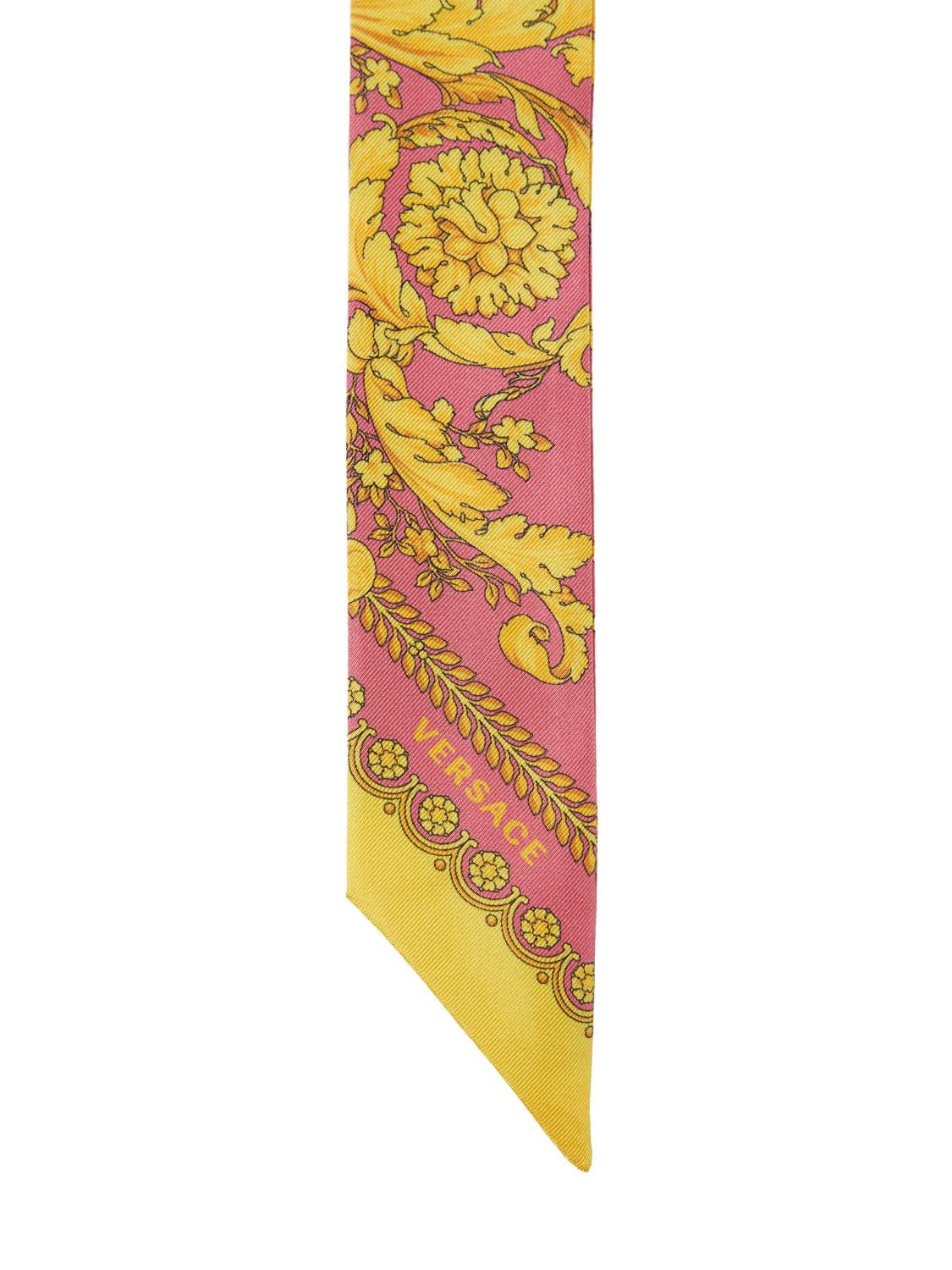 Shop Versace Holiday Print Silk Scarf In Pink,multi