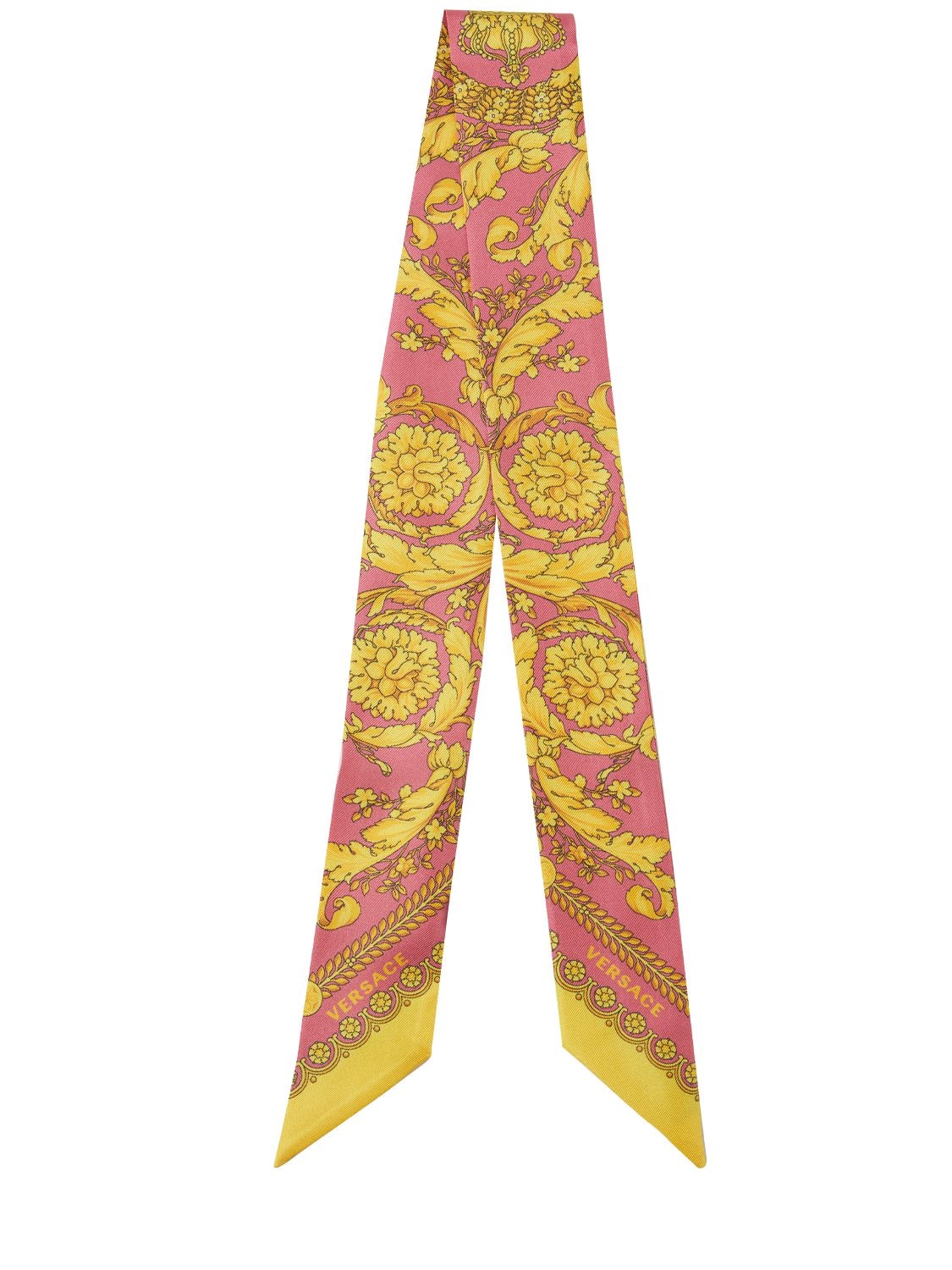 Versace Holiday Print Silk Scarf In Pink,multi
