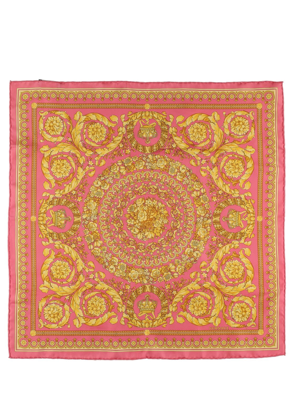 Shop Versace Barocco Print Silk Twill Scarf In Pinkgold