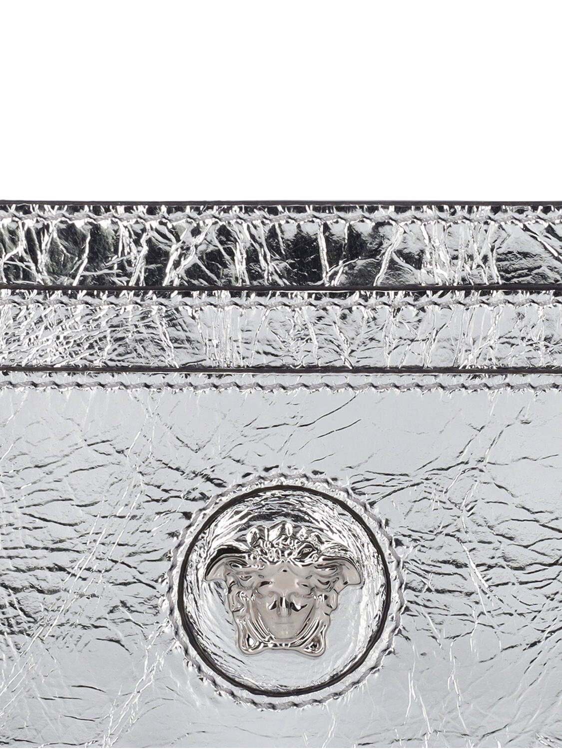 Shop Versace Medusa Leather Card Case In Silver-pa