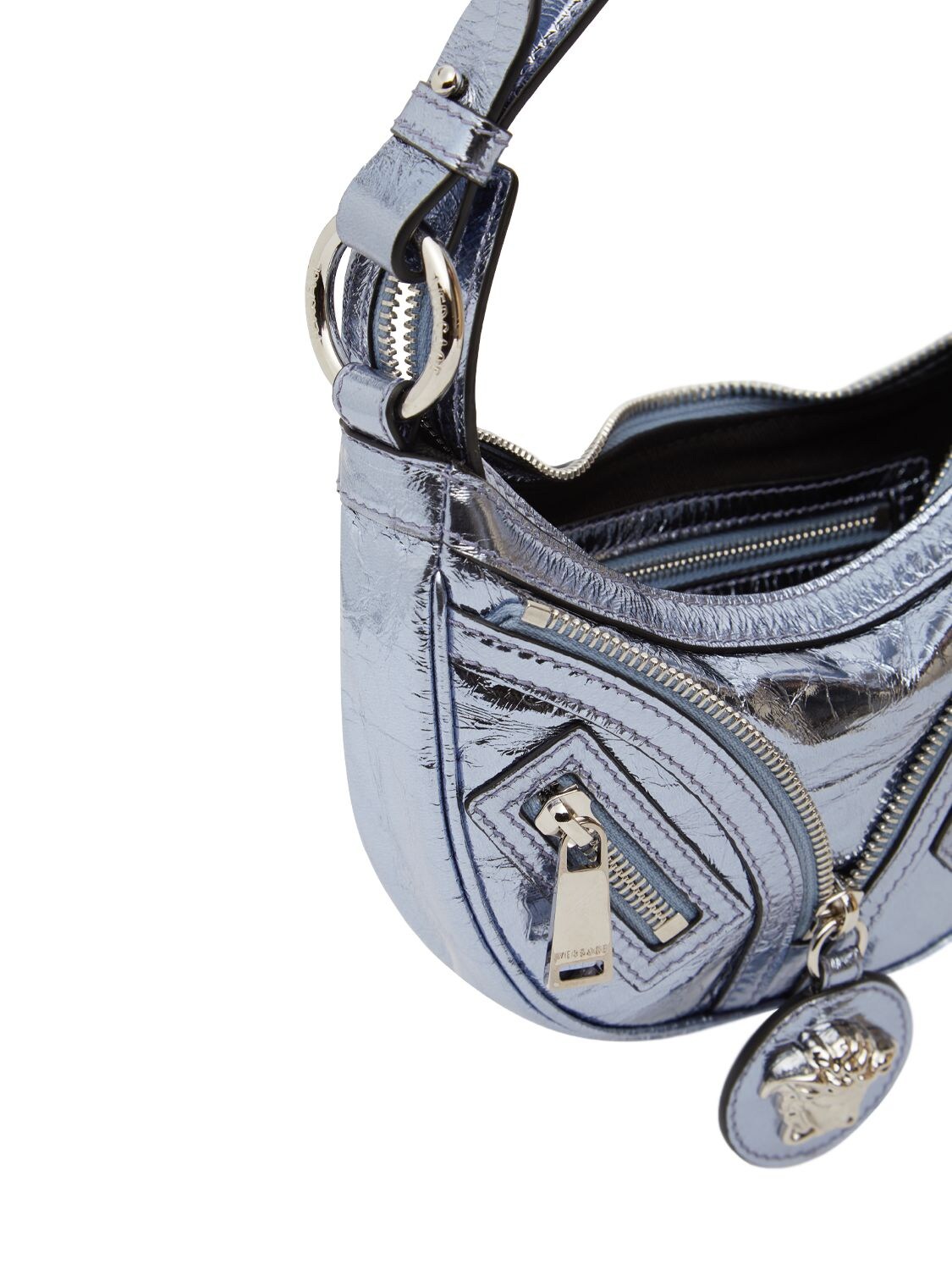 Shop Versace Mini Hobo Leather Shoulder Bag In Lavender