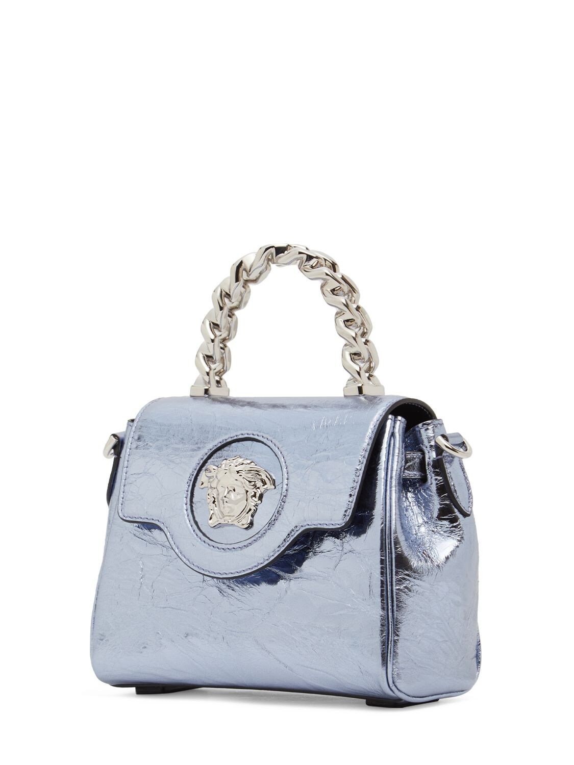Shop Versace Small Medusa Leather Top Handle Bag In Lavender