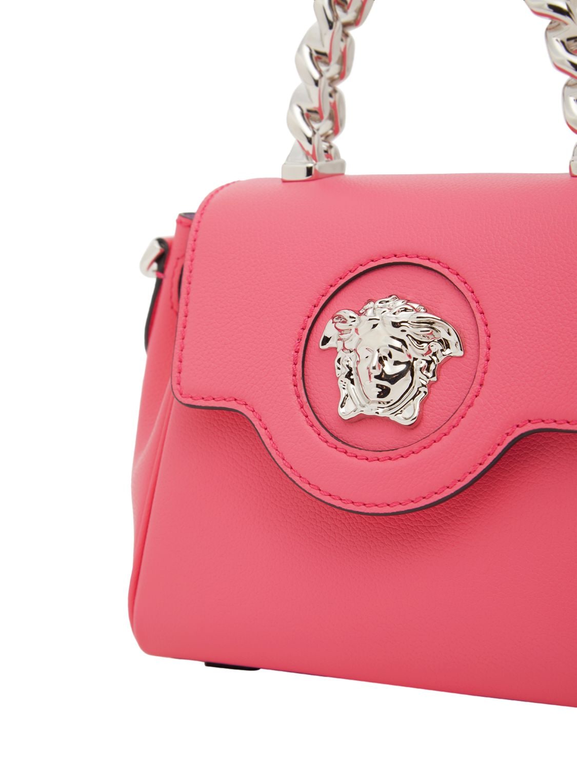 Shop Versace Small Medusa Leather Top Handle Bag In Flamingo