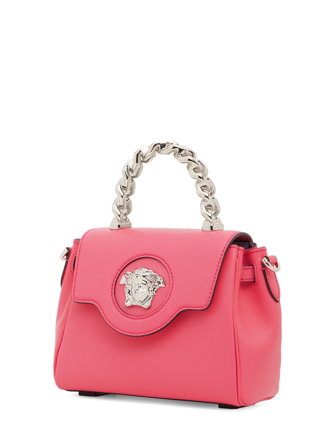 Shop Versace Small Medusa Leather Top Handle Bag In Flamingo